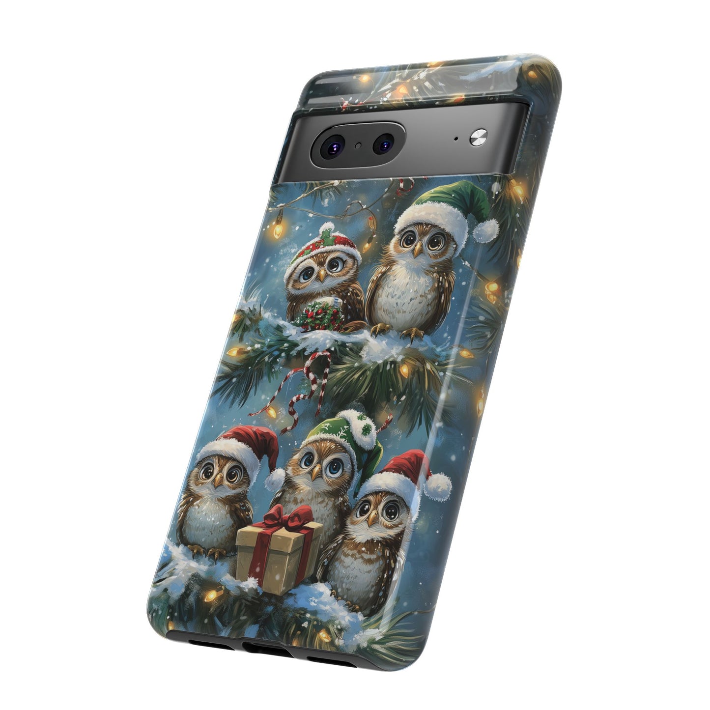 Christmas Owls Phone Case – Festive Holiday Design with Cute Owls and Gift