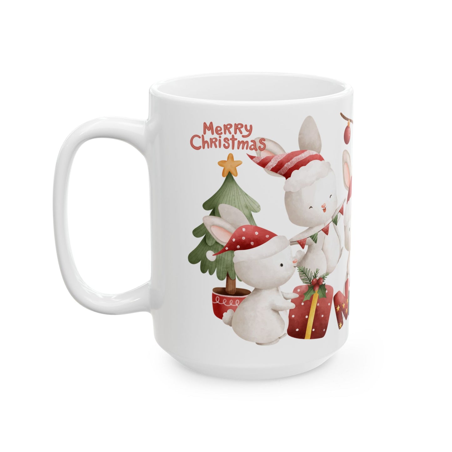 "Merry Christmas" Bunny Mug – Festive Holiday Coffee Cup with Cute Rabbit Design, (11oz, 15oz)