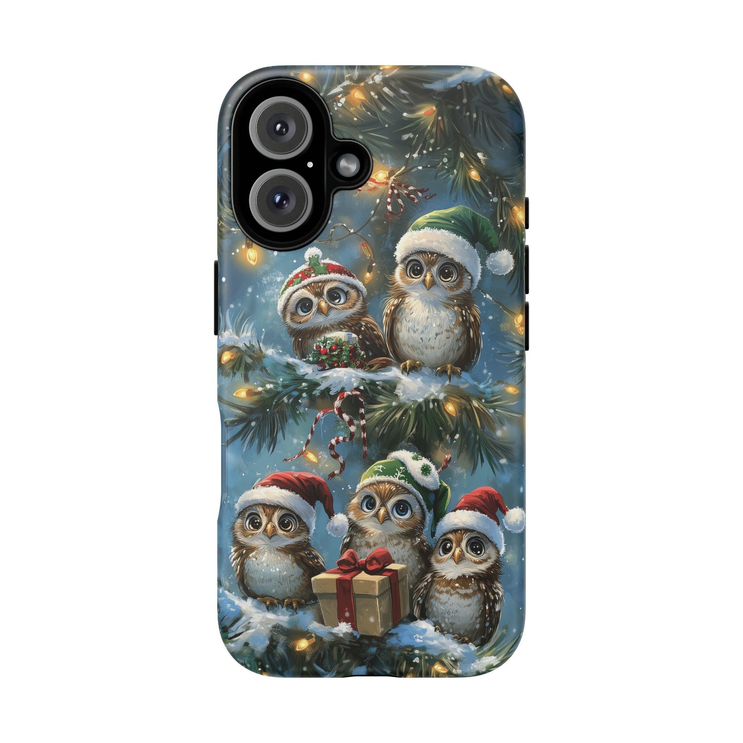 Christmas Owls Phone Case – Festive Holiday Design with Cute Owls and Gift