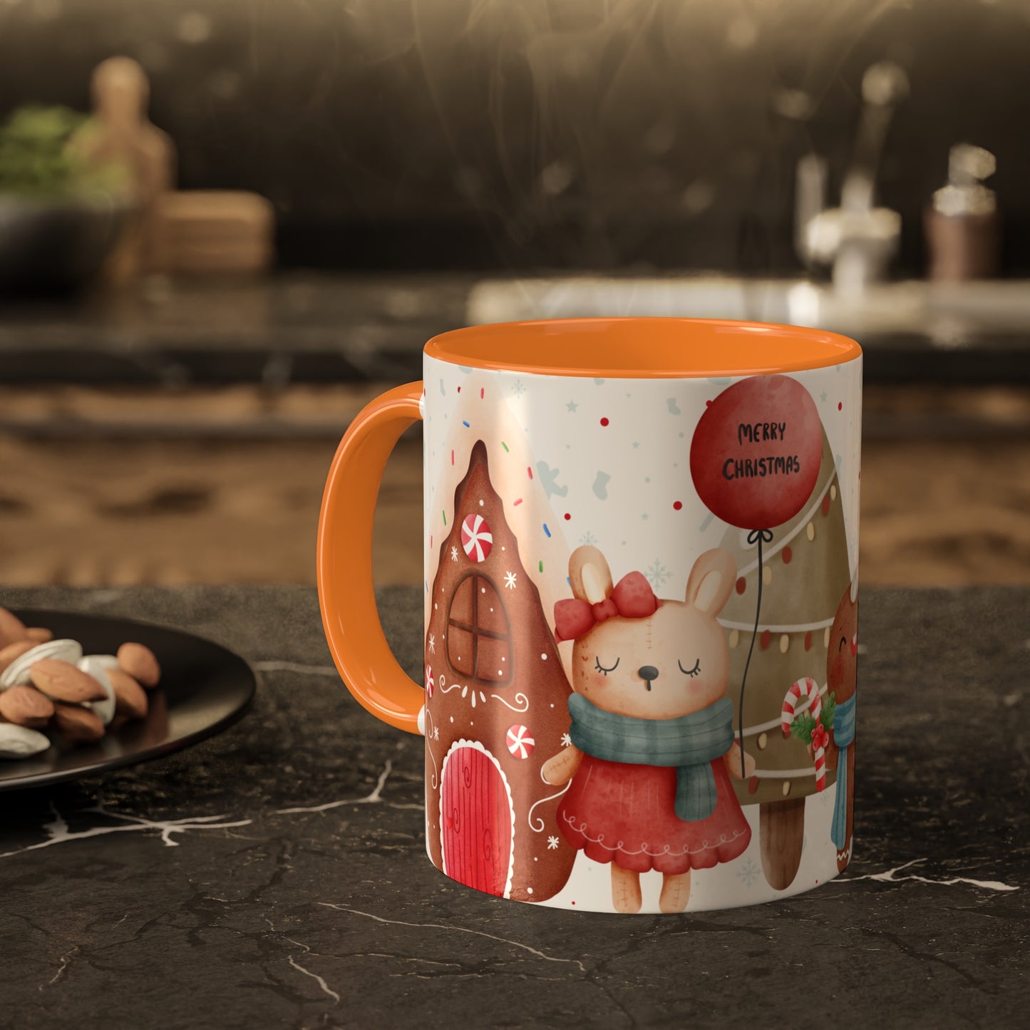 Festive Christmas Mug with Adorable Bear, Hedgehog, and Gingerbread Design – Holiday Coffee Cup