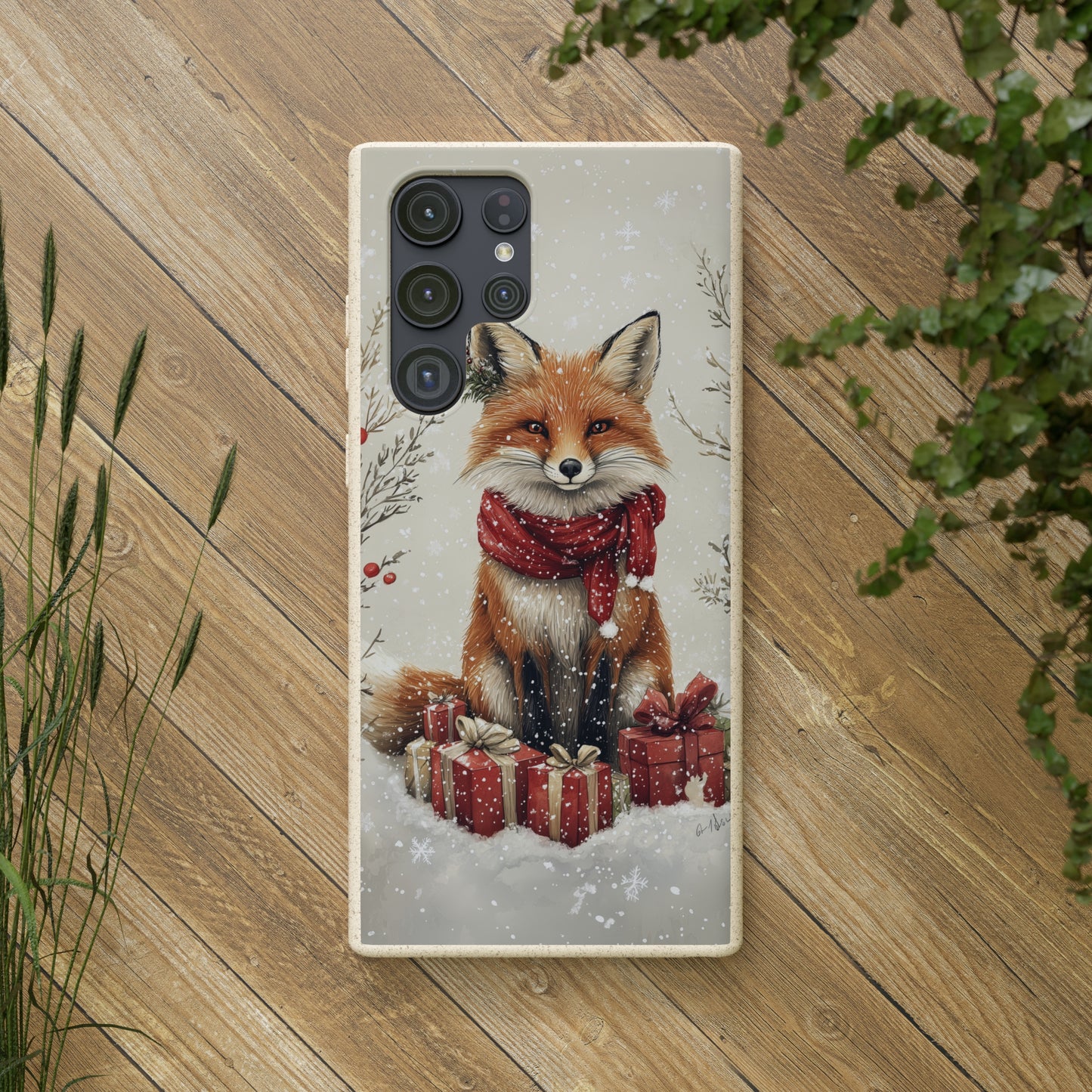 Christmas Fox Phone Case – Festive Holiday Design with Cute Fox and Gift Boxes - Biodegradable Cases