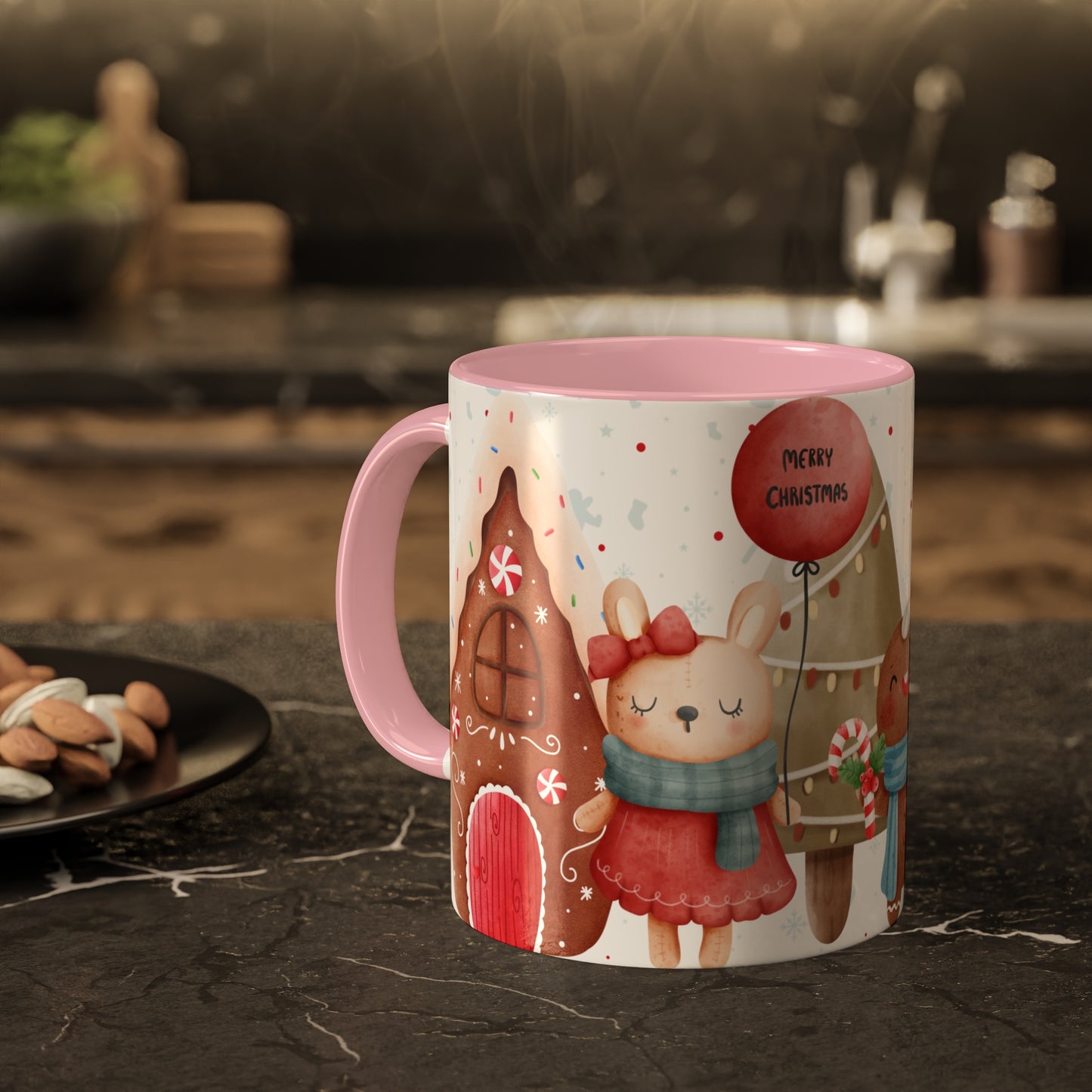 Festive Christmas Mug with Adorable Bear, Hedgehog, and Gingerbread Design – Holiday Coffee Cup