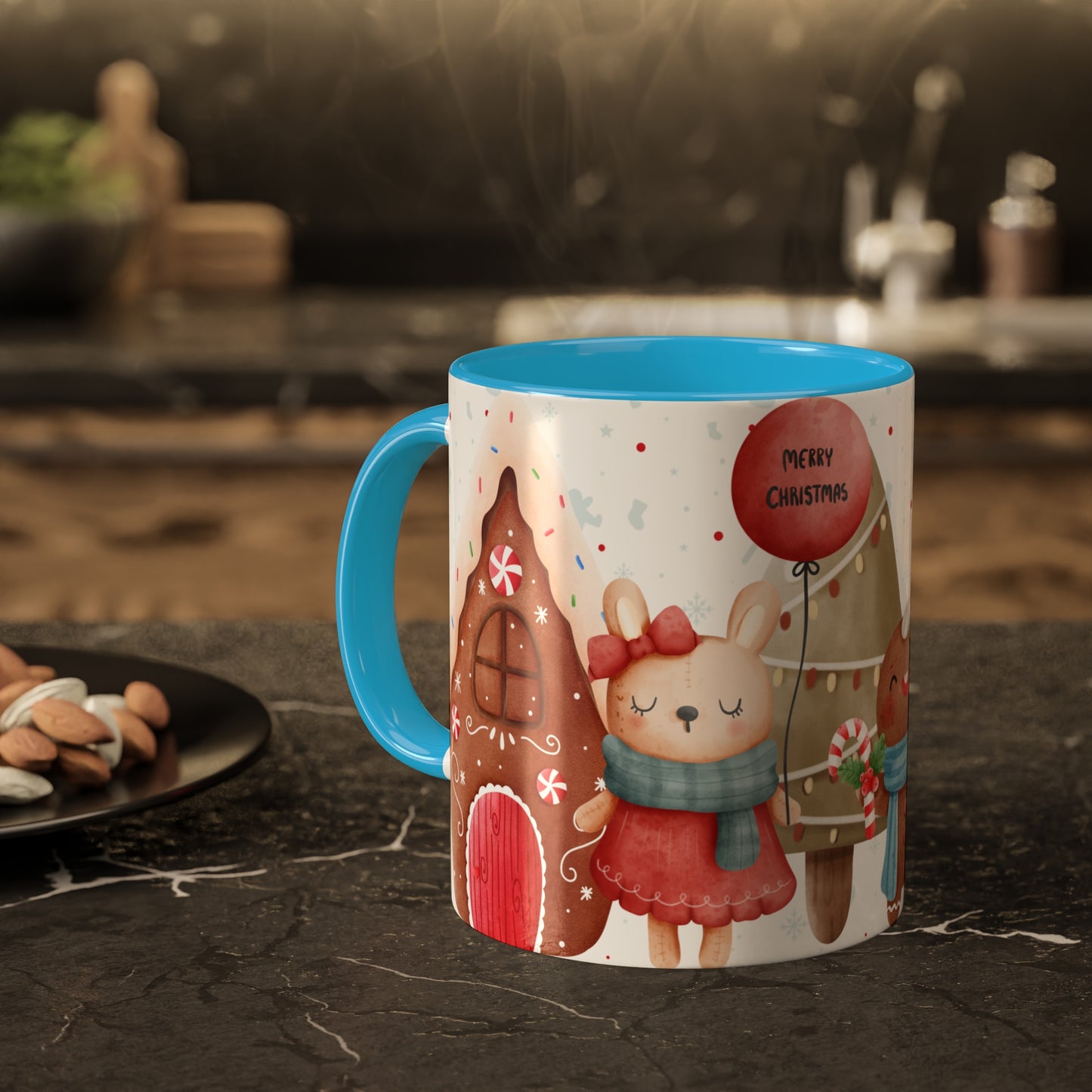 Festive Christmas Mug with Adorable Bear, Hedgehog, and Gingerbread Design – Holiday Coffee Cup