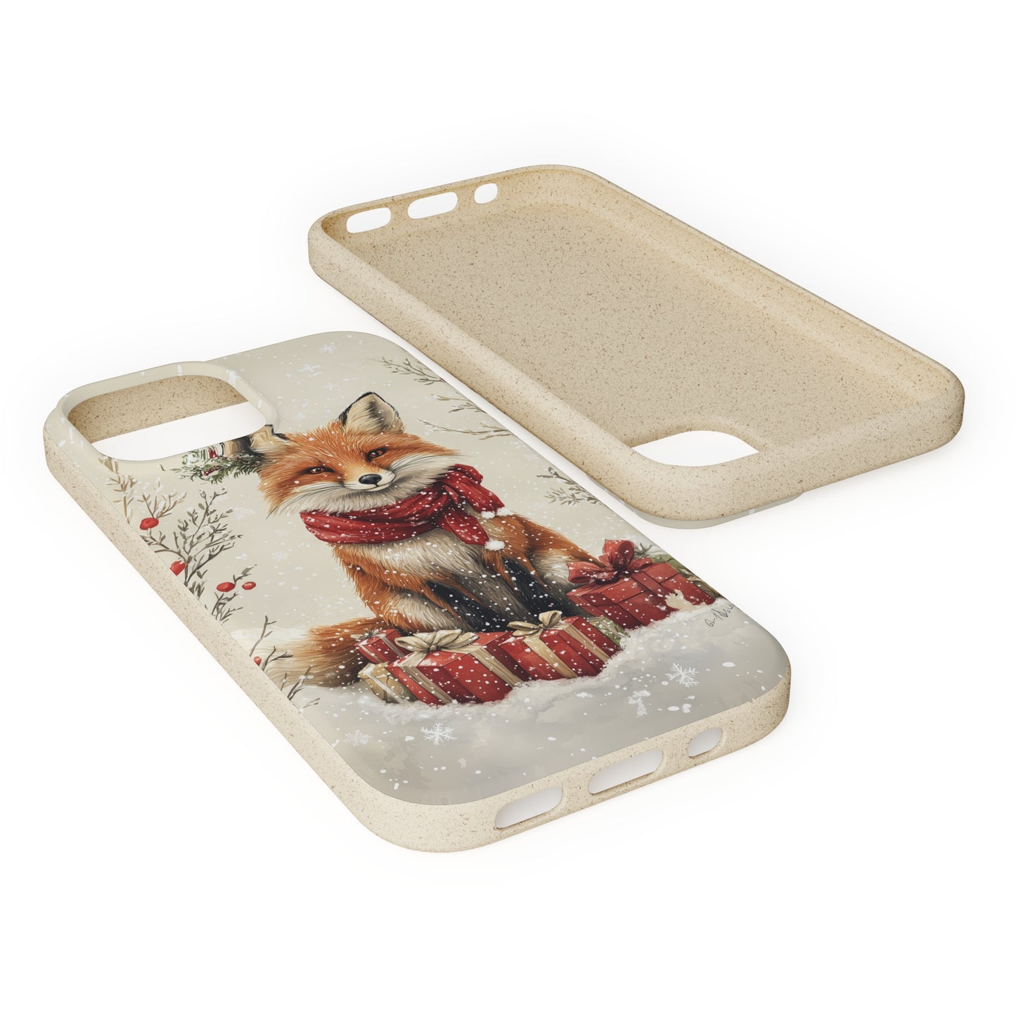 Christmas Fox Phone Case – Festive Holiday Design with Cute Fox and Gift Boxes - Biodegradable Cases