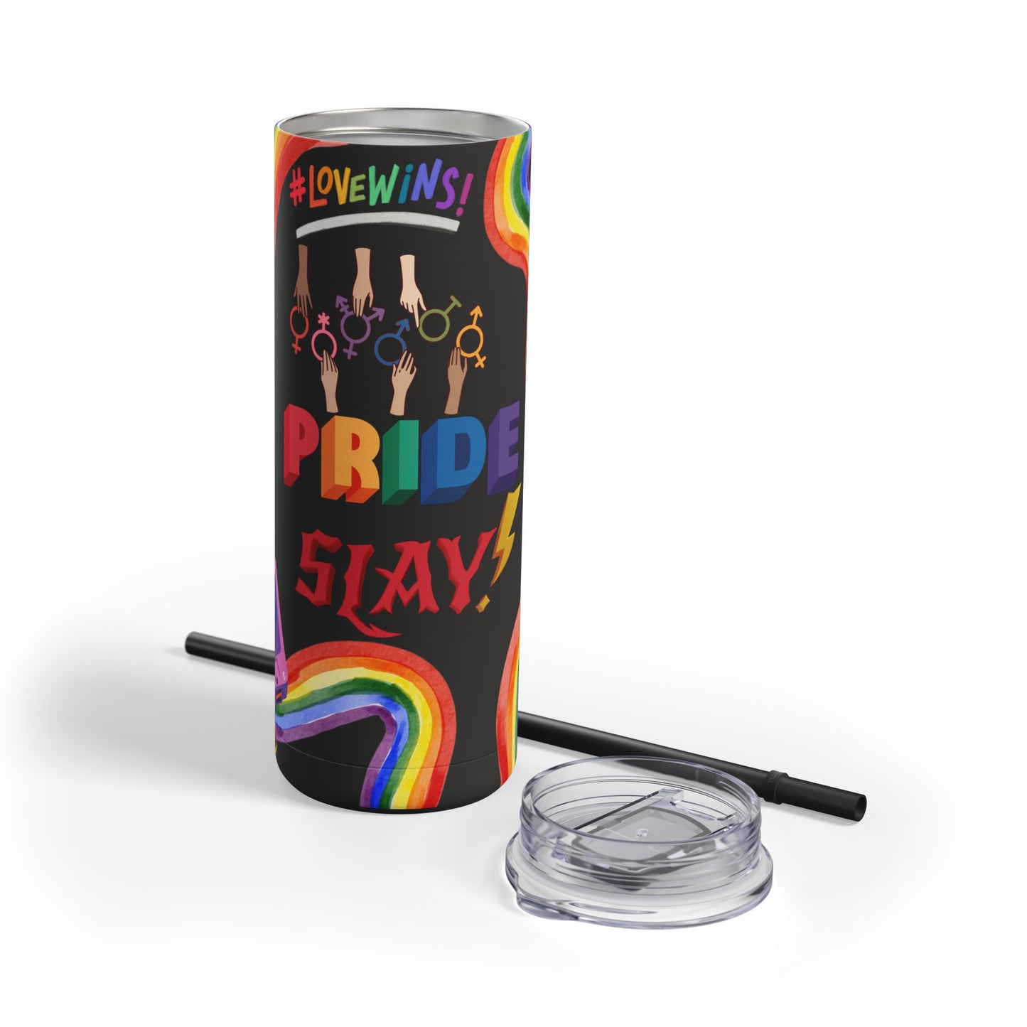 LGBTQ+ Pride Skinny Tumbler - Rainbow Love Wins Design Matte Tumbler, 20oz