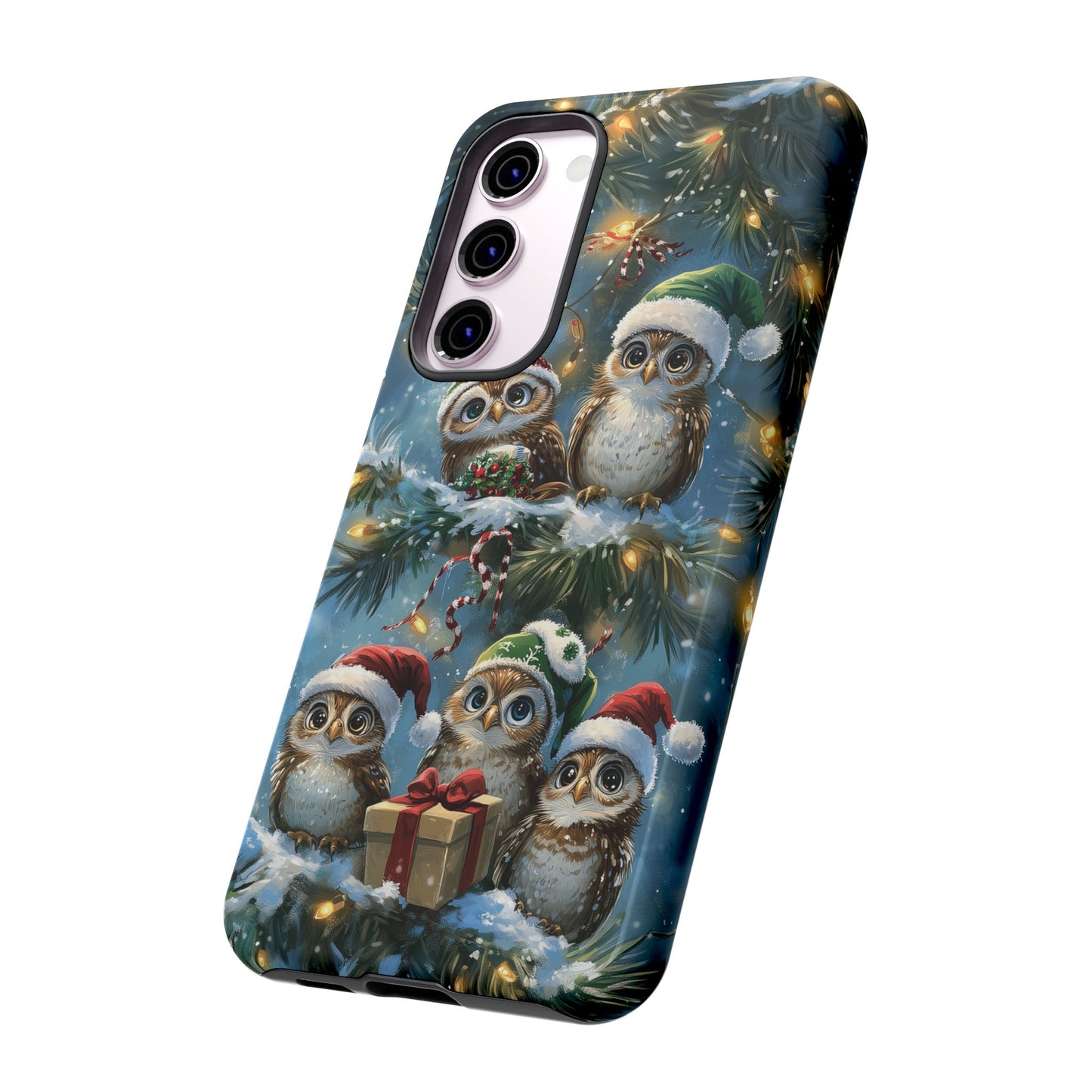 Christmas Owls Phone Case – Festive Holiday Design with Cute Owls and Gift