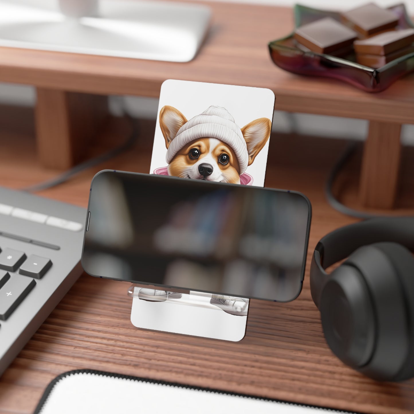 Mobile Display Stand for Smartphones Street Style Corgi: Cozy and Cool