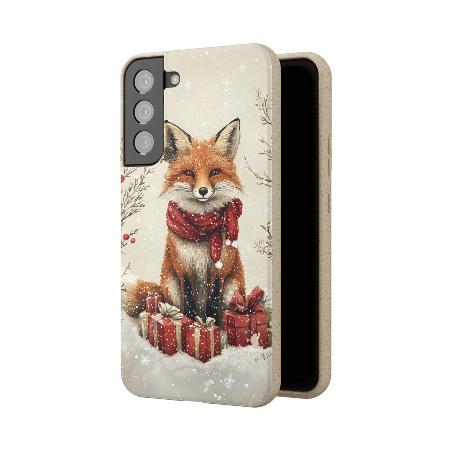 Christmas Fox Phone Case – Festive Holiday Design with Cute Fox and Gift Boxes - Biodegradable Cases