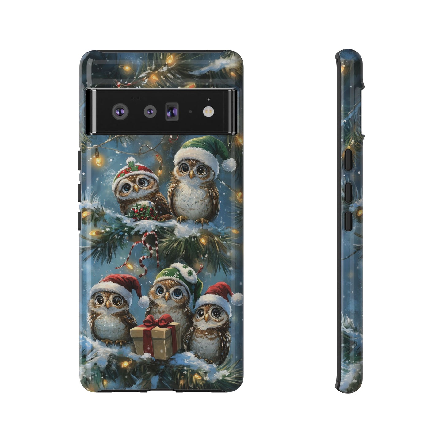 Christmas Owls Phone Case – Festive Holiday Design with Cute Owls and Gift