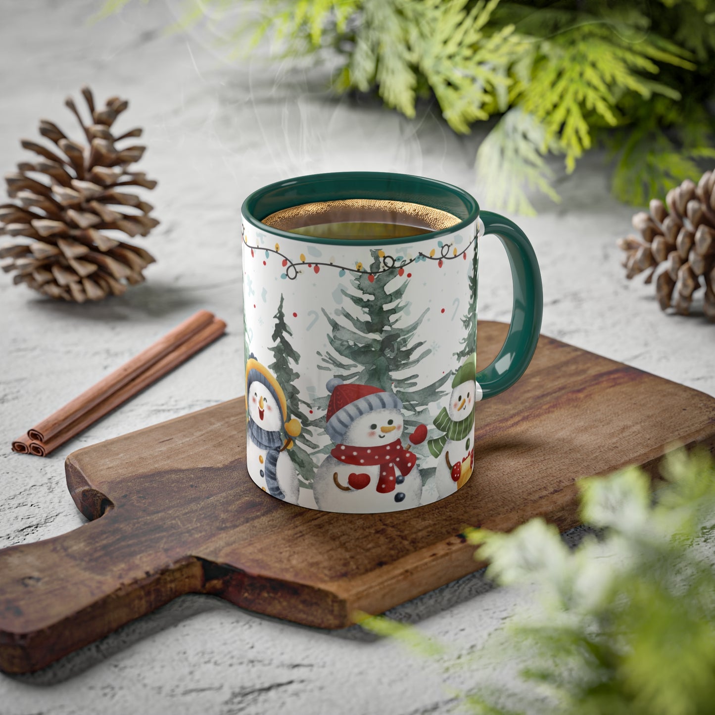 Snowman Christmas Mug with Winter Forest Scene – Holiday Coffee Mug