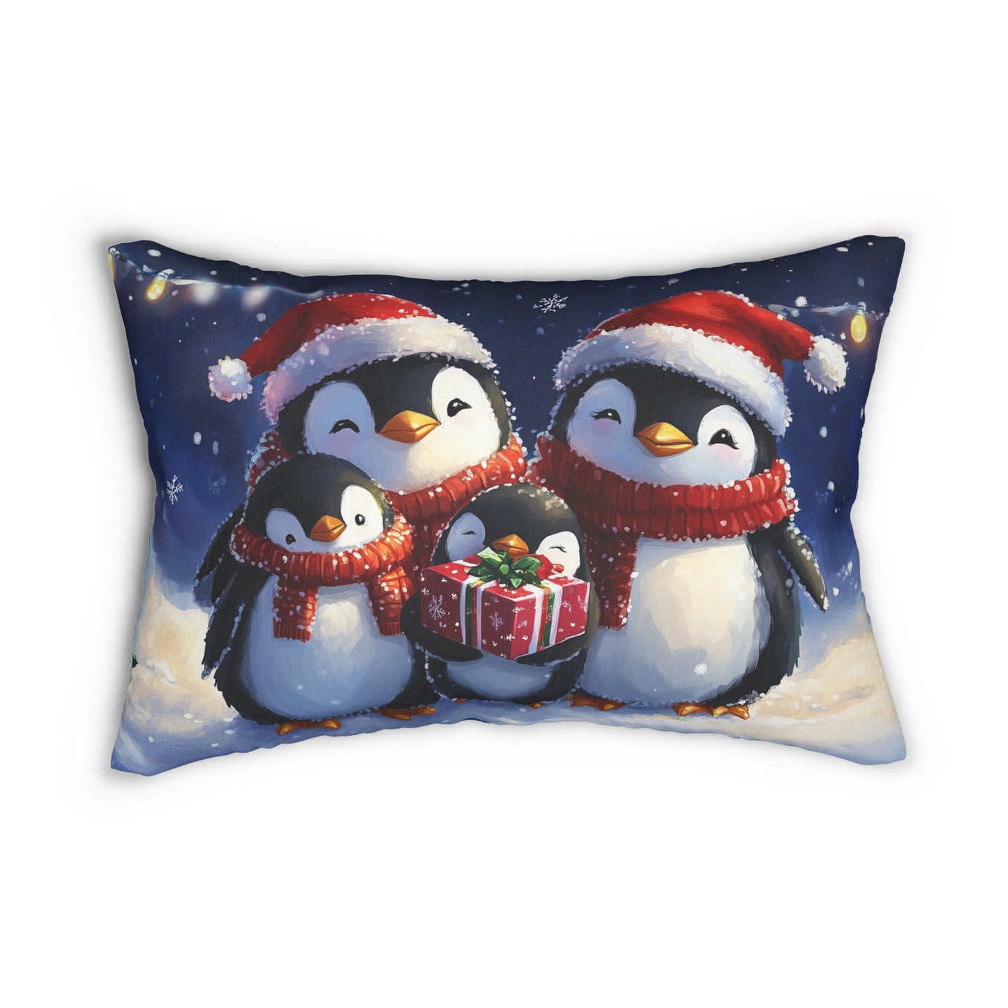 Christmas Penguins Throw Pillow – Festive Decorative Cushion with Holiday Design