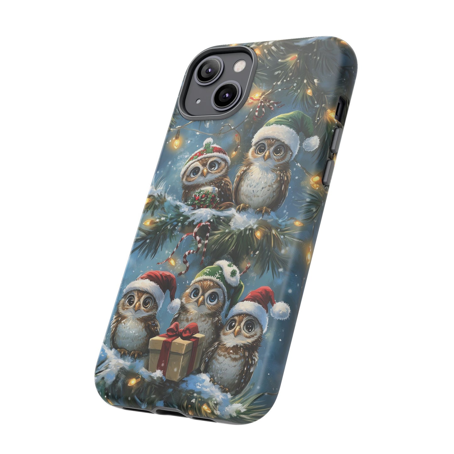 Christmas Owls Phone Case – Festive Holiday Design with Cute Owls and Gift