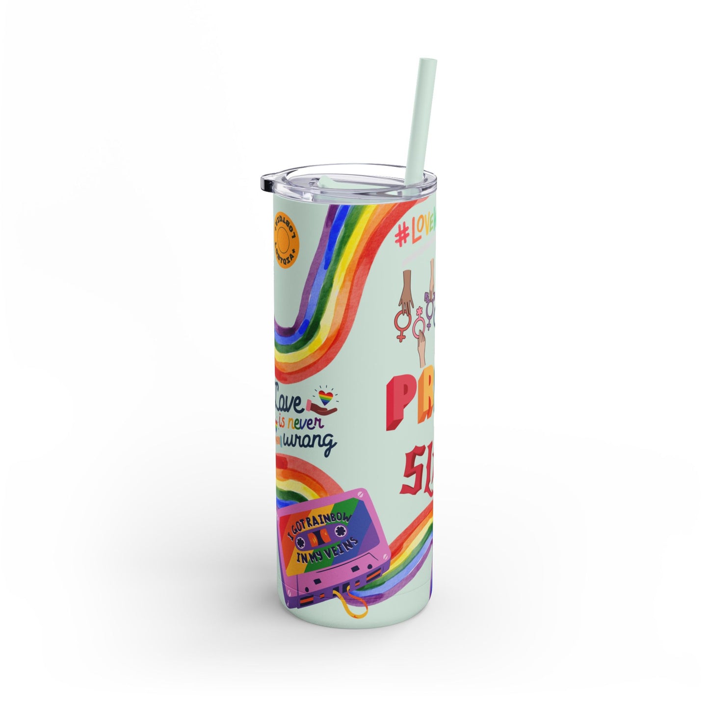 LGBTQ+ Pride Skinny Tumbler - Rainbow Love Wins Design Matte Tumbler, 20oz