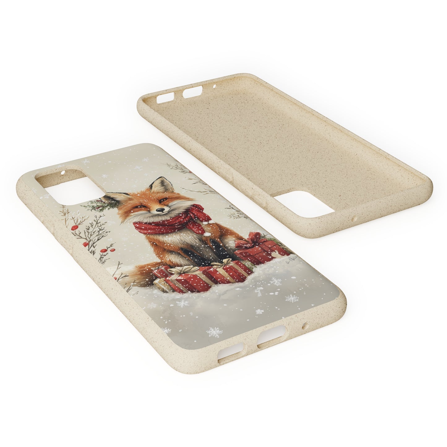 Christmas Fox Phone Case – Festive Holiday Design with Cute Fox and Gift Boxes - Biodegradable Cases