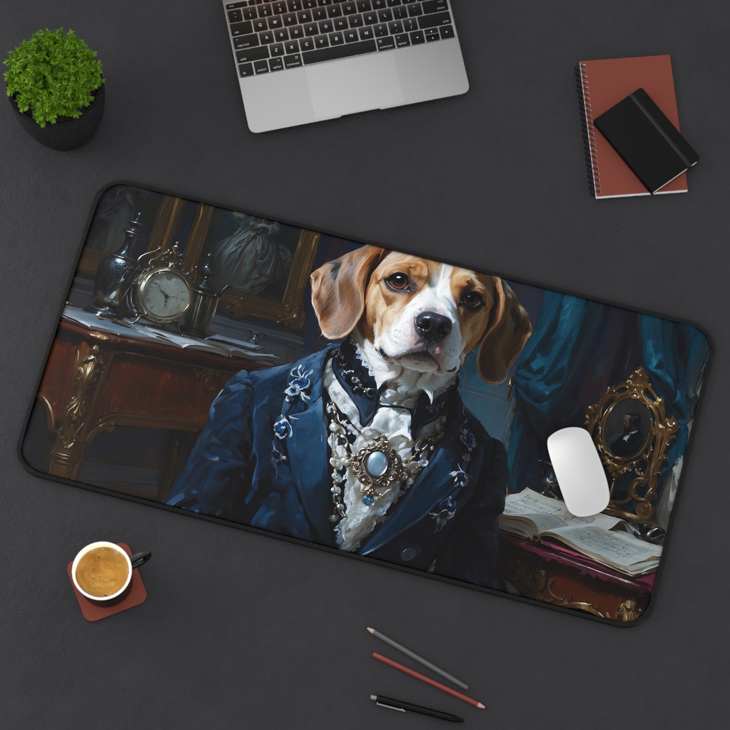 Desk Mat Baroque Beagle Composer in Luxurious Study