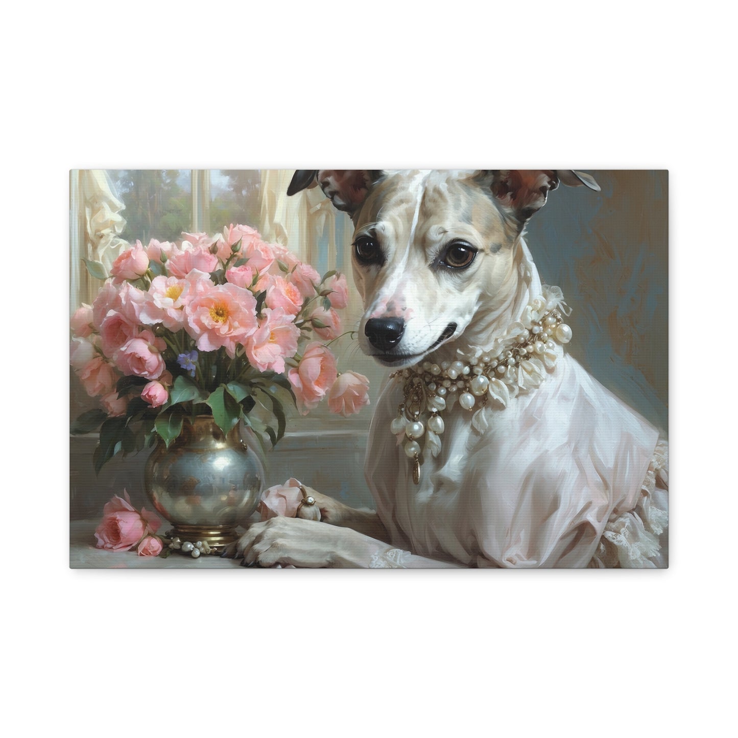 Matte Canvas, Stretched, 1.25" Renaissance Greyhound Lady with Floral Elegance