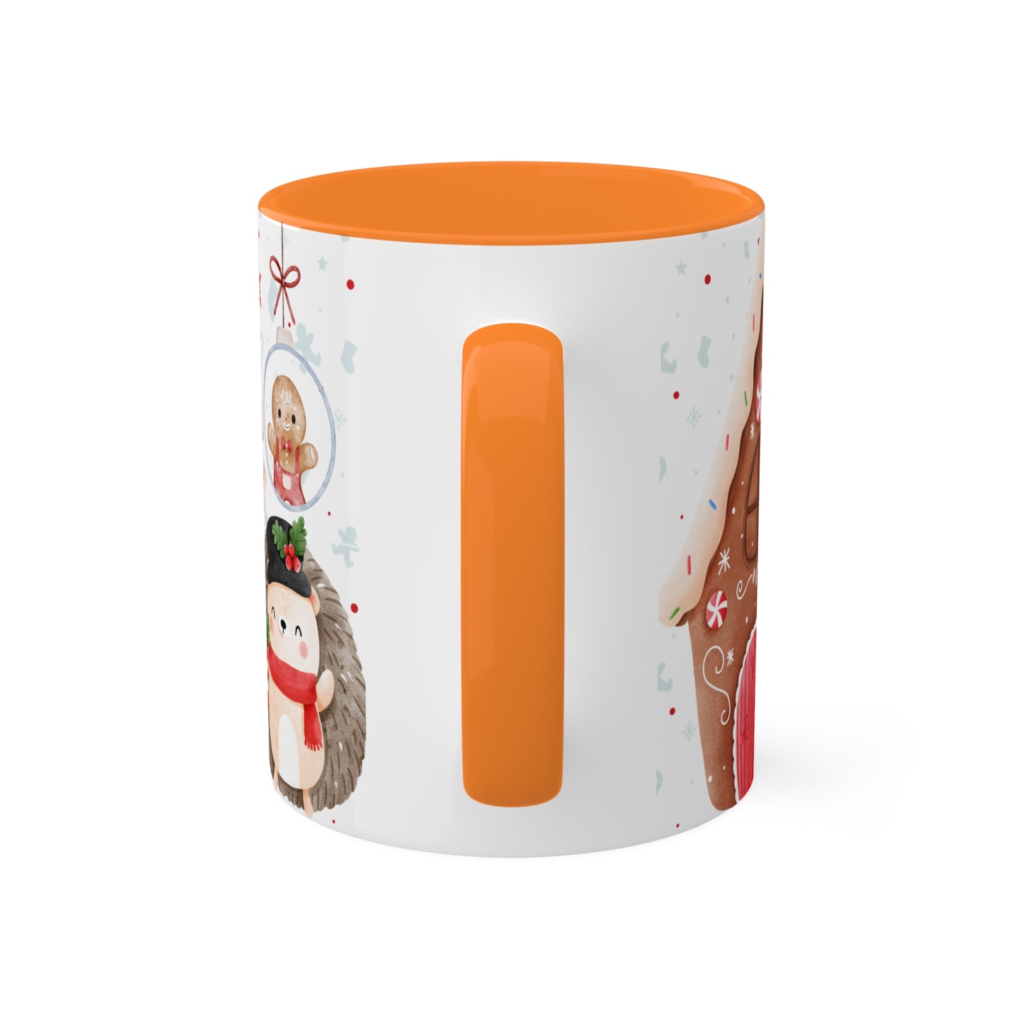 Festive Christmas Mug with Adorable Bear, Hedgehog, and Gingerbread Design – Holiday Coffee Cup