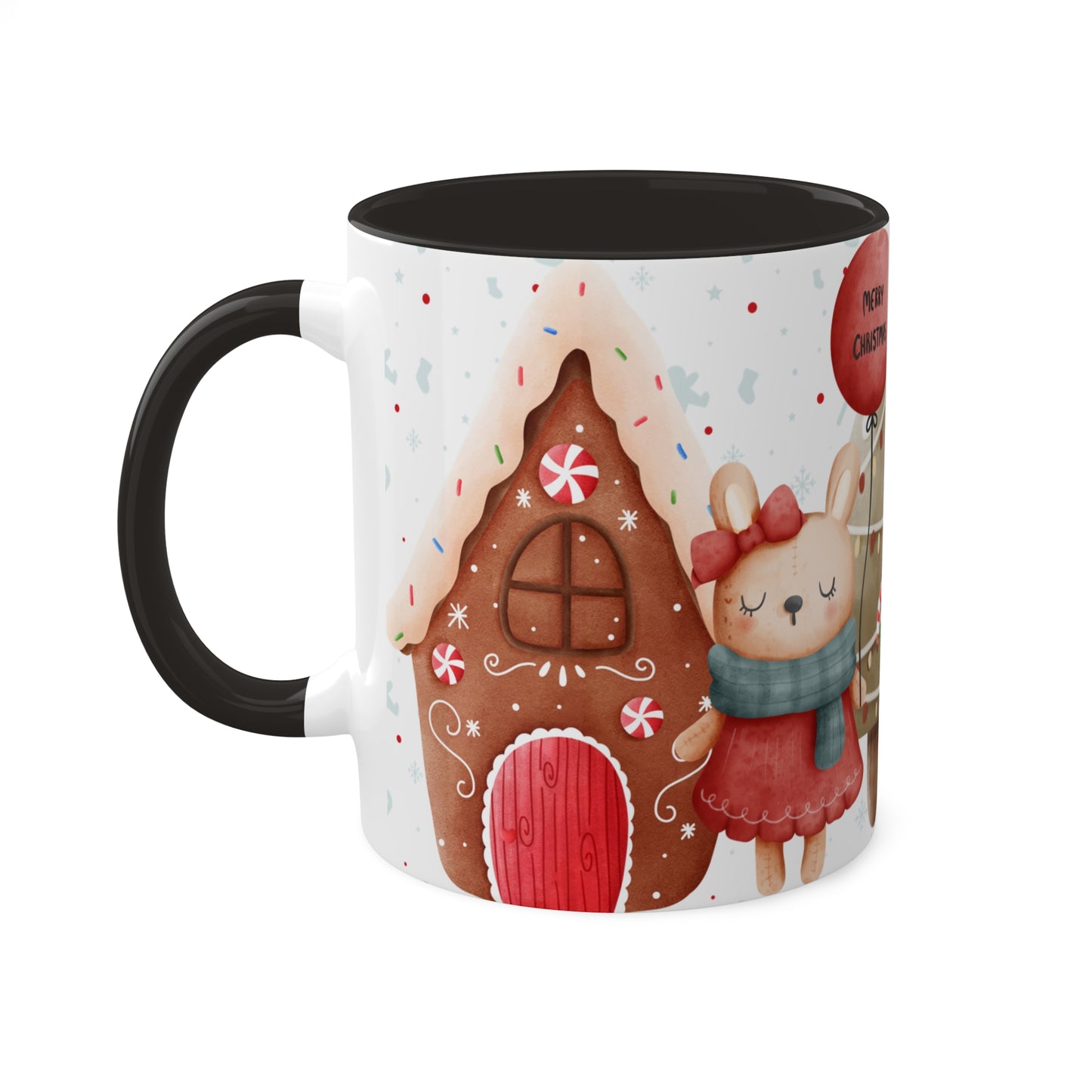 Festive Christmas Mug with Adorable Bear, Hedgehog, and Gingerbread Design – Holiday Coffee Cup