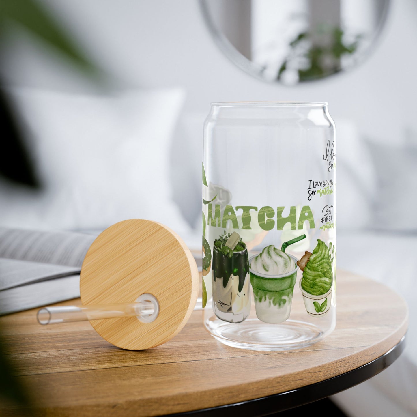 Matcha Lover Glass Cup with Bamboo Lid and Straw – Eco-Friendly Tumbler for Tea and Smoothies, 16oz