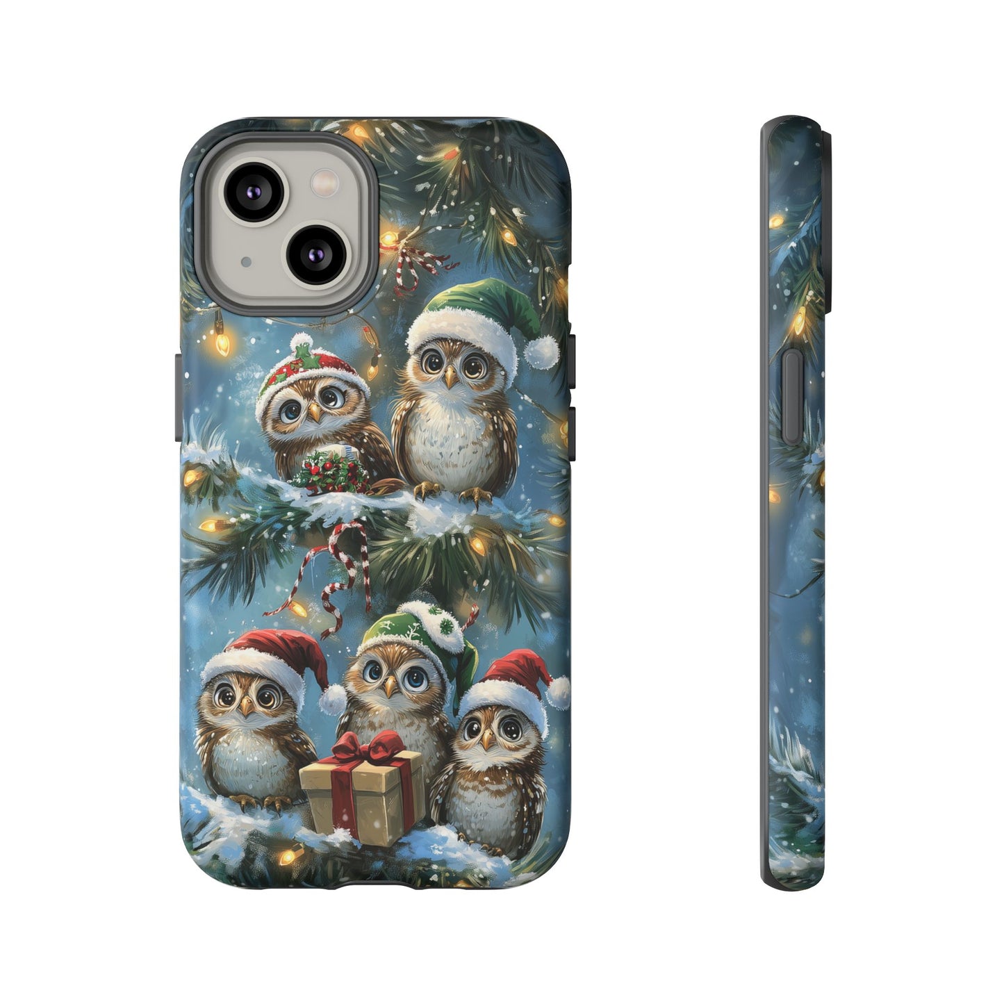 Christmas Owls Phone Case – Festive Holiday Design with Cute Owls and Gift