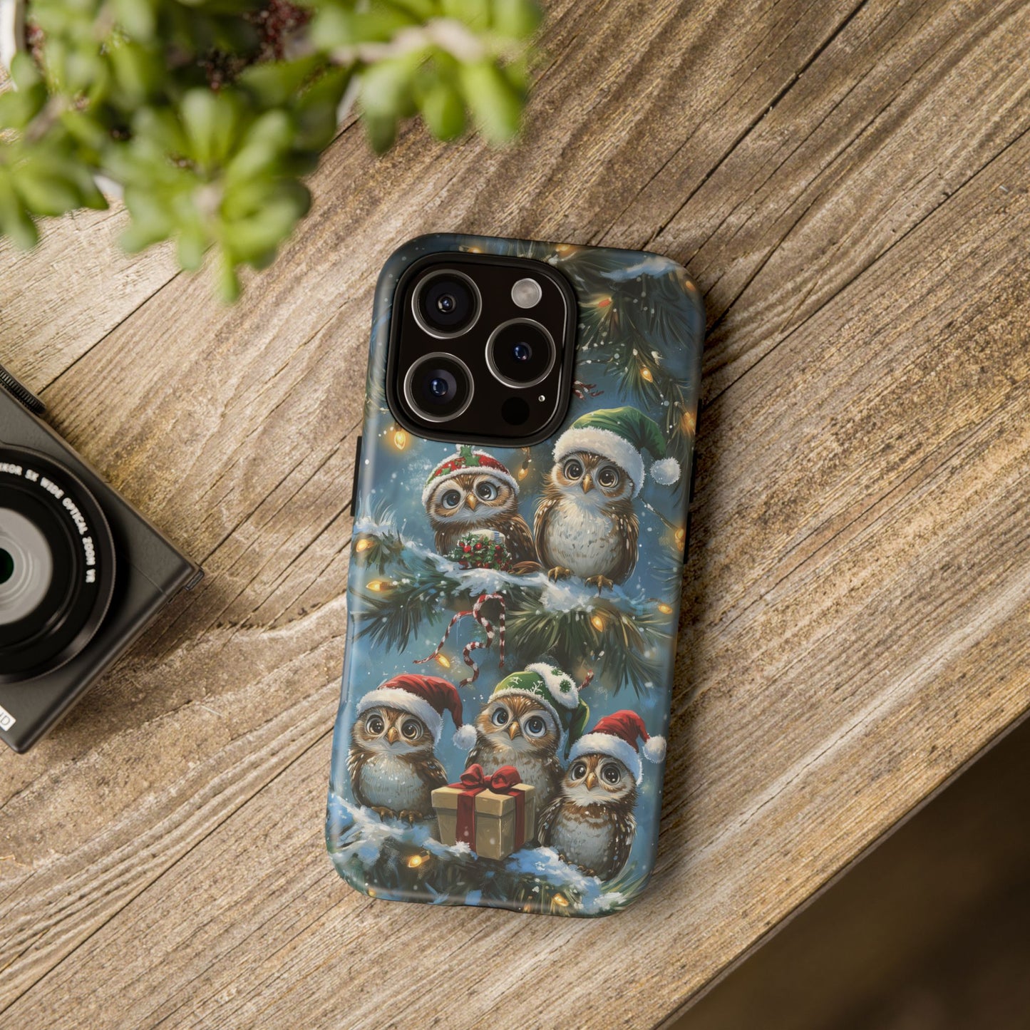 Christmas Owls Phone Case – Festive Holiday Design with Cute Owls and Gift