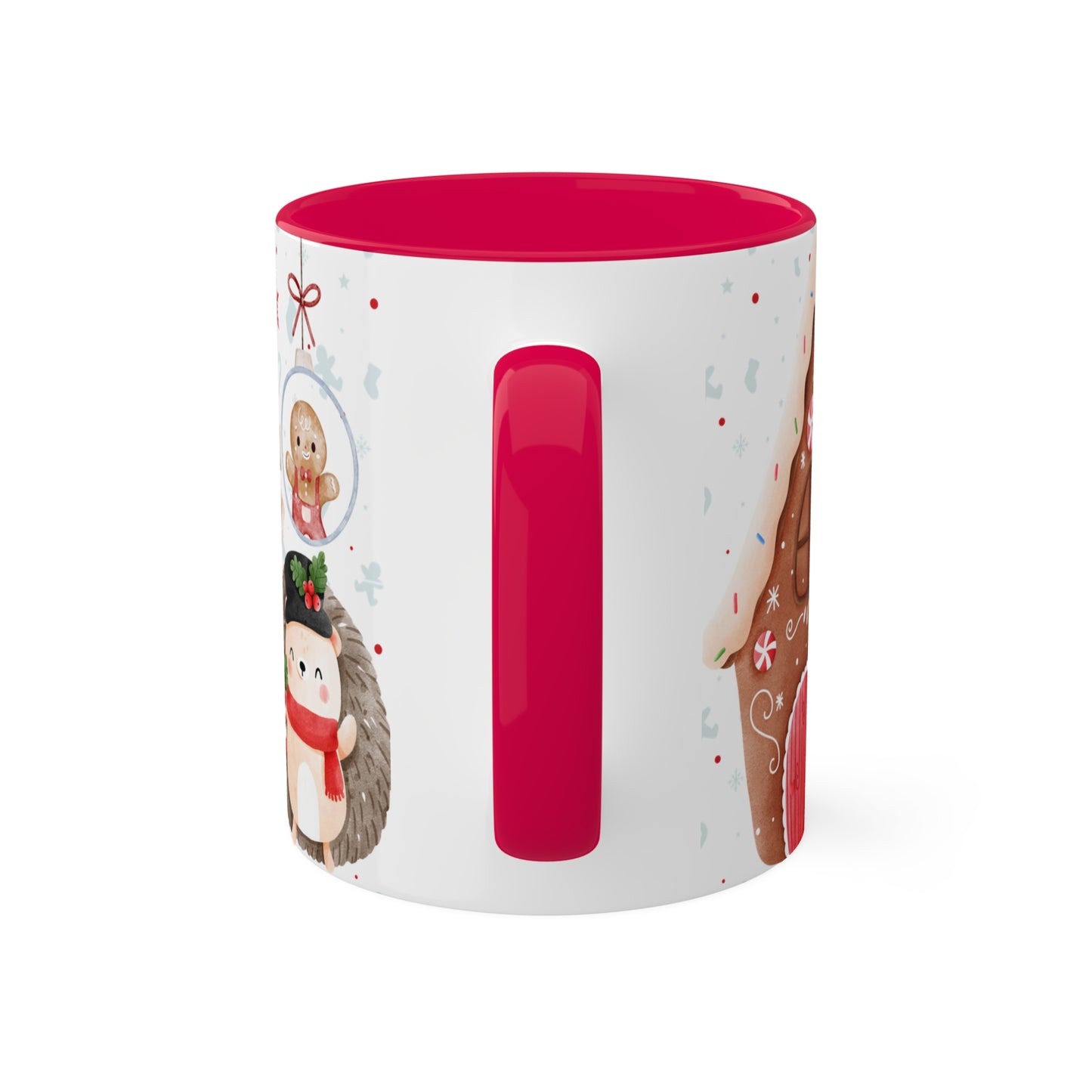 Festive Christmas Mug with Adorable Bear, Hedgehog, and Gingerbread Design – Holiday Coffee Cup