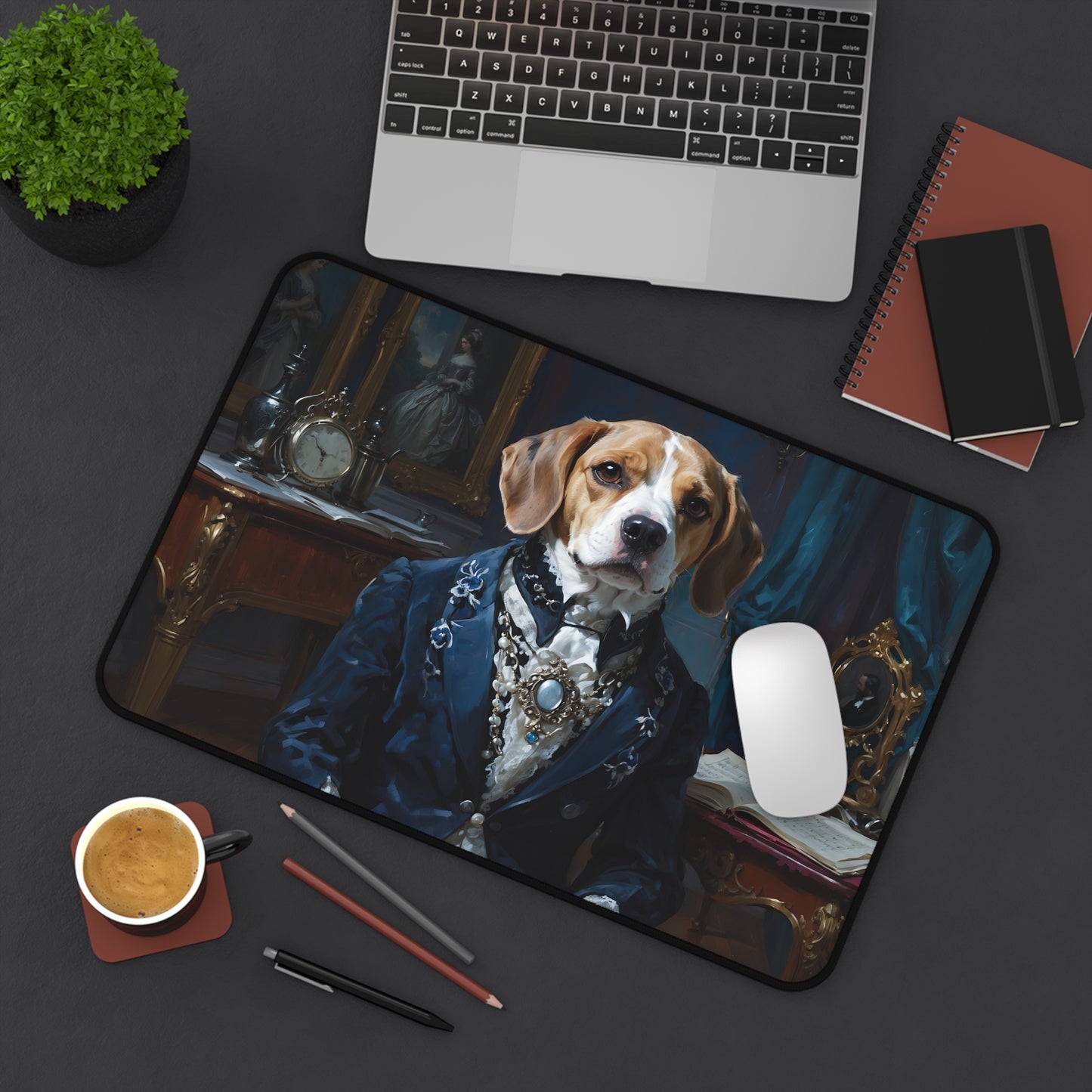 Desk Mat Baroque Beagle Composer in Luxurious Study