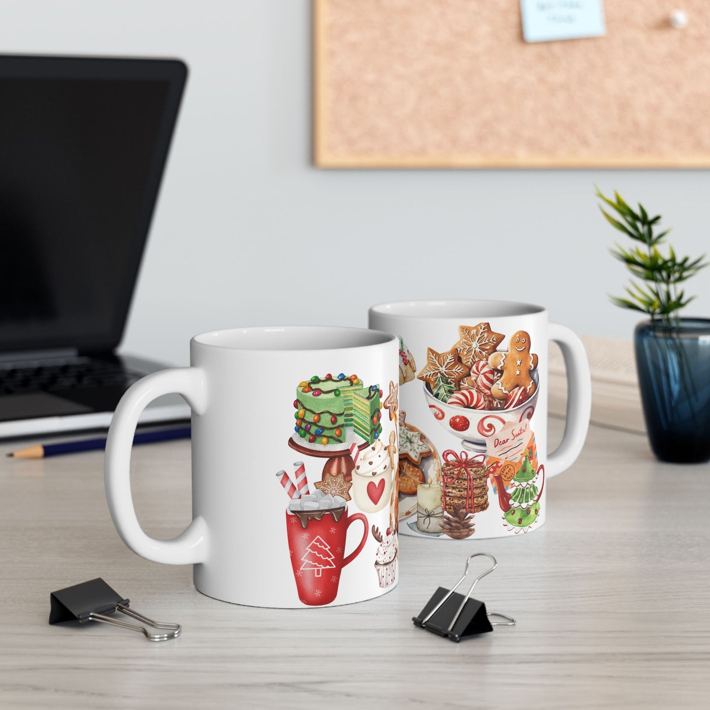 Festive Christmas Treats Mug – Holiday Coffee Cup with Cookies, Cakes, and Hot Cocoa Design, (11oz, 15oz)