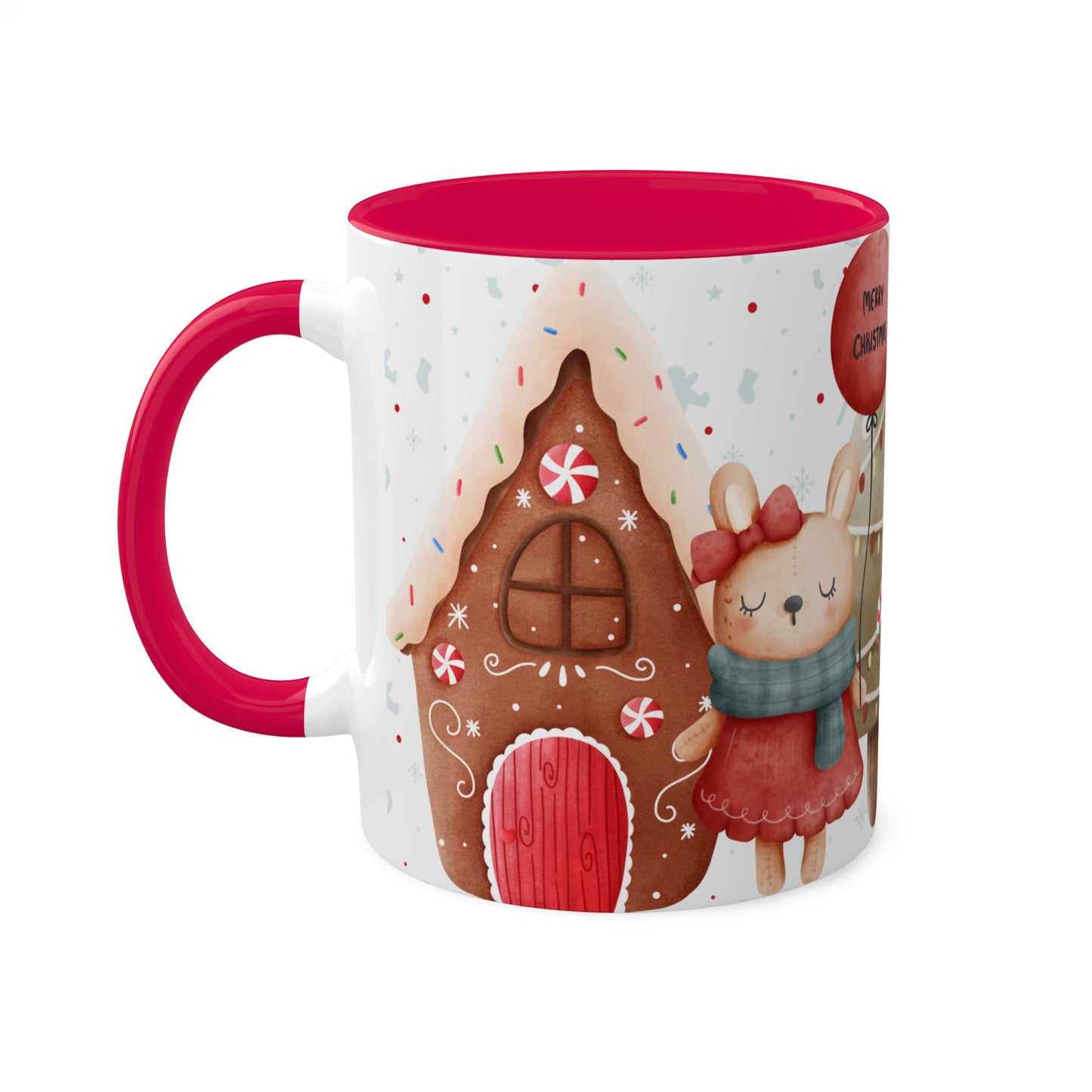 Festive Christmas Mug with Adorable Bear, Hedgehog, and Gingerbread Design – Holiday Coffee Cup