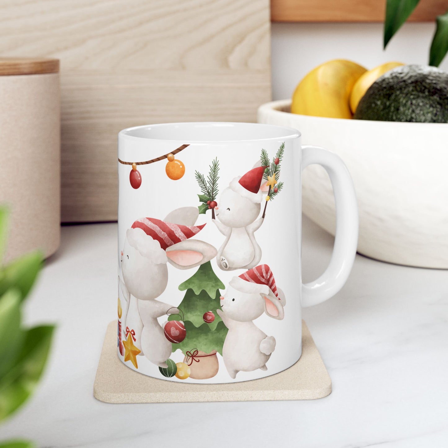 "Merry Christmas" Bunny Mug – Festive Holiday Coffee Cup with Cute Rabbit Design, (11oz, 15oz)