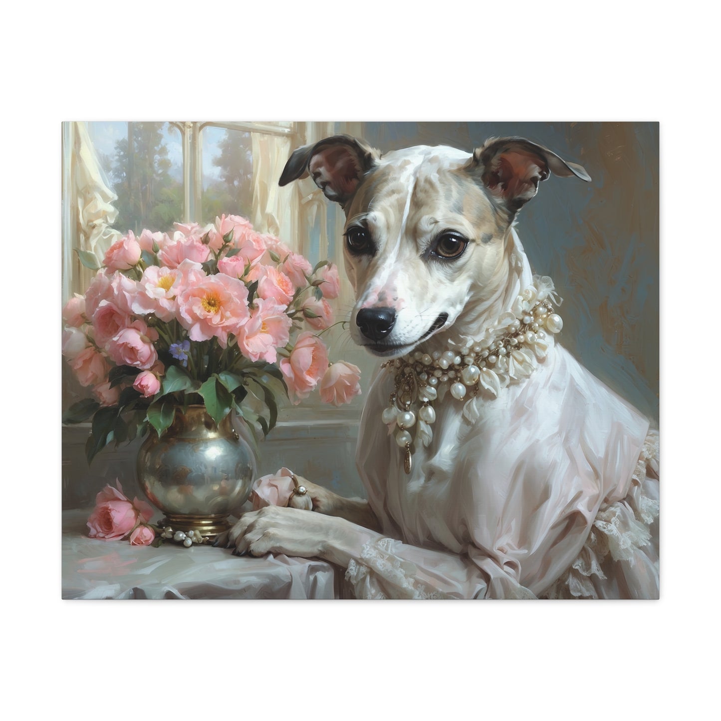 Matte Canvas, Stretched, 1.25" Renaissance Greyhound Lady with Floral Elegance