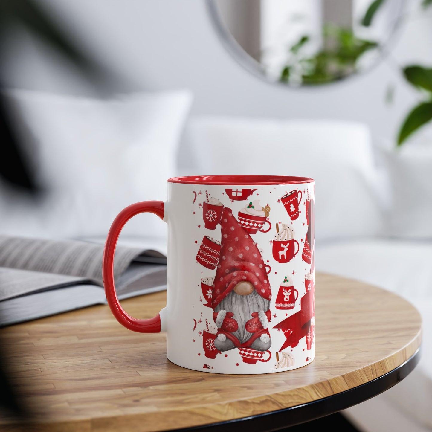 Red Christmas Mug with Bow and Festive Pattern – Perfect Holiday Gift 11oz