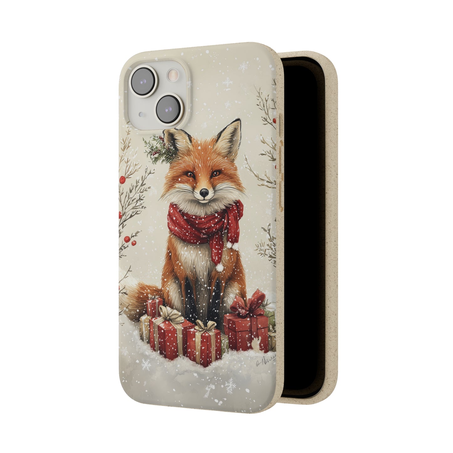 Christmas Fox Phone Case – Festive Holiday Design with Cute Fox and Gift Boxes - Biodegradable Cases