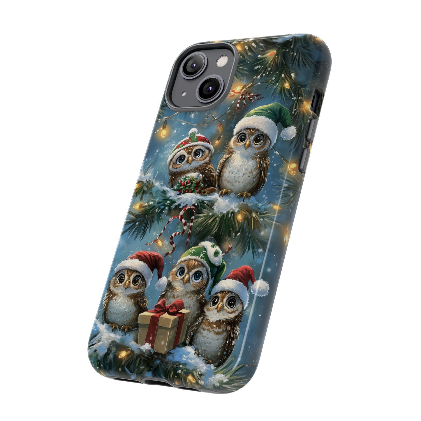 Christmas Owls Phone Case – Festive Holiday Design with Cute Owls and Gift