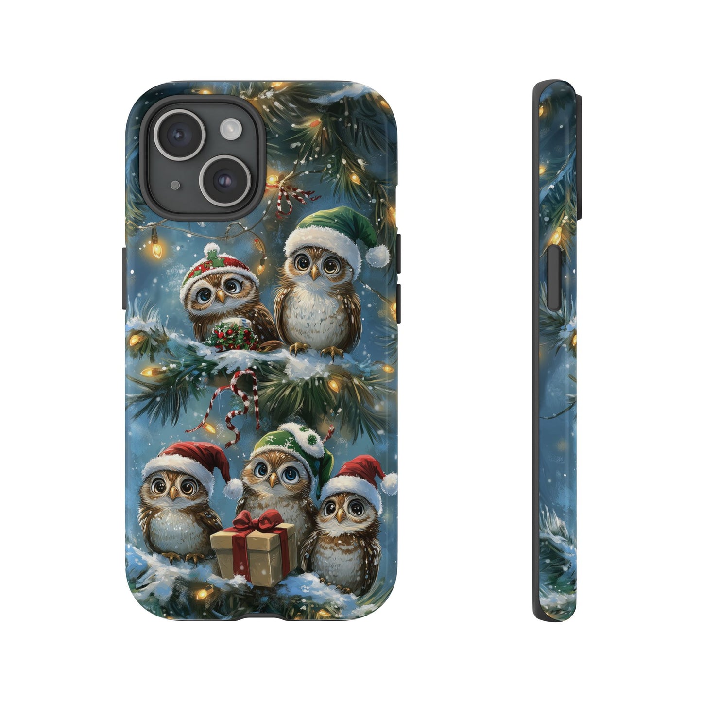 Christmas Owls Phone Case – Festive Holiday Design with Cute Owls and Gift