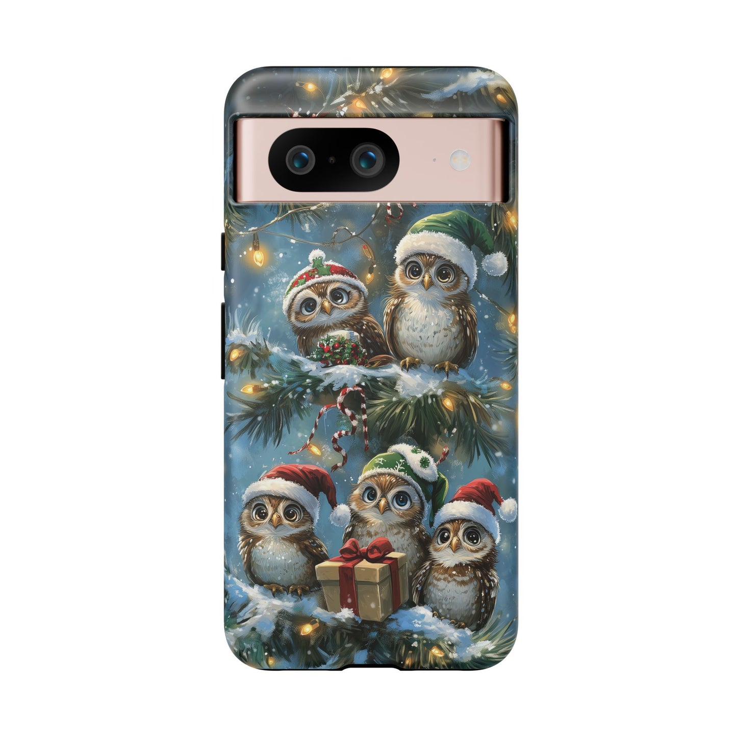 Christmas Owls Phone Case – Festive Holiday Design with Cute Owls and Gift