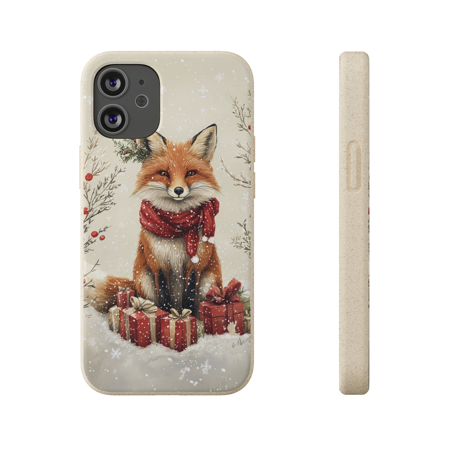 Christmas Fox Phone Case – Festive Holiday Design with Cute Fox and Gift Boxes - Biodegradable Cases