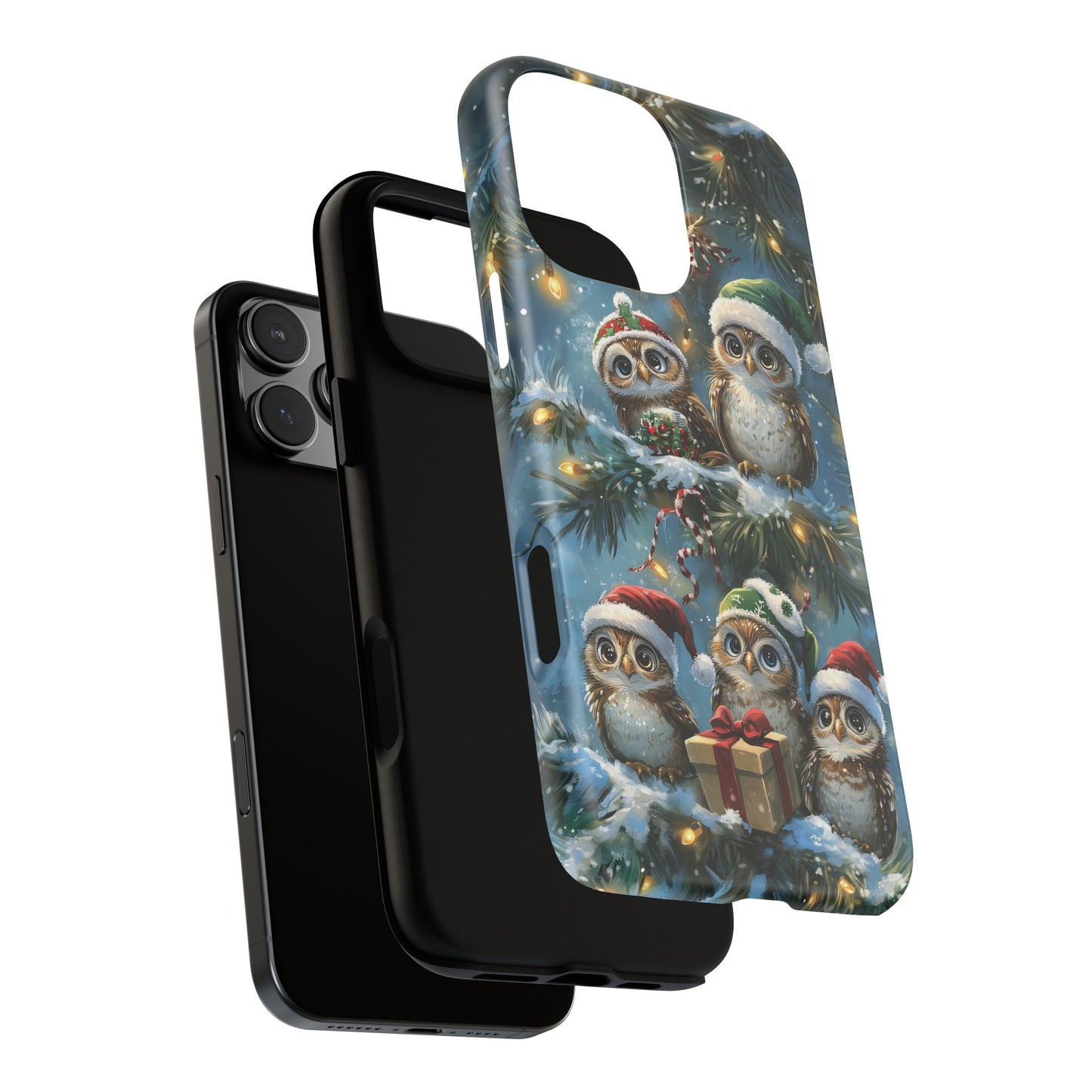 Christmas Owls Phone Case – Festive Holiday Design with Cute Owls and Gift