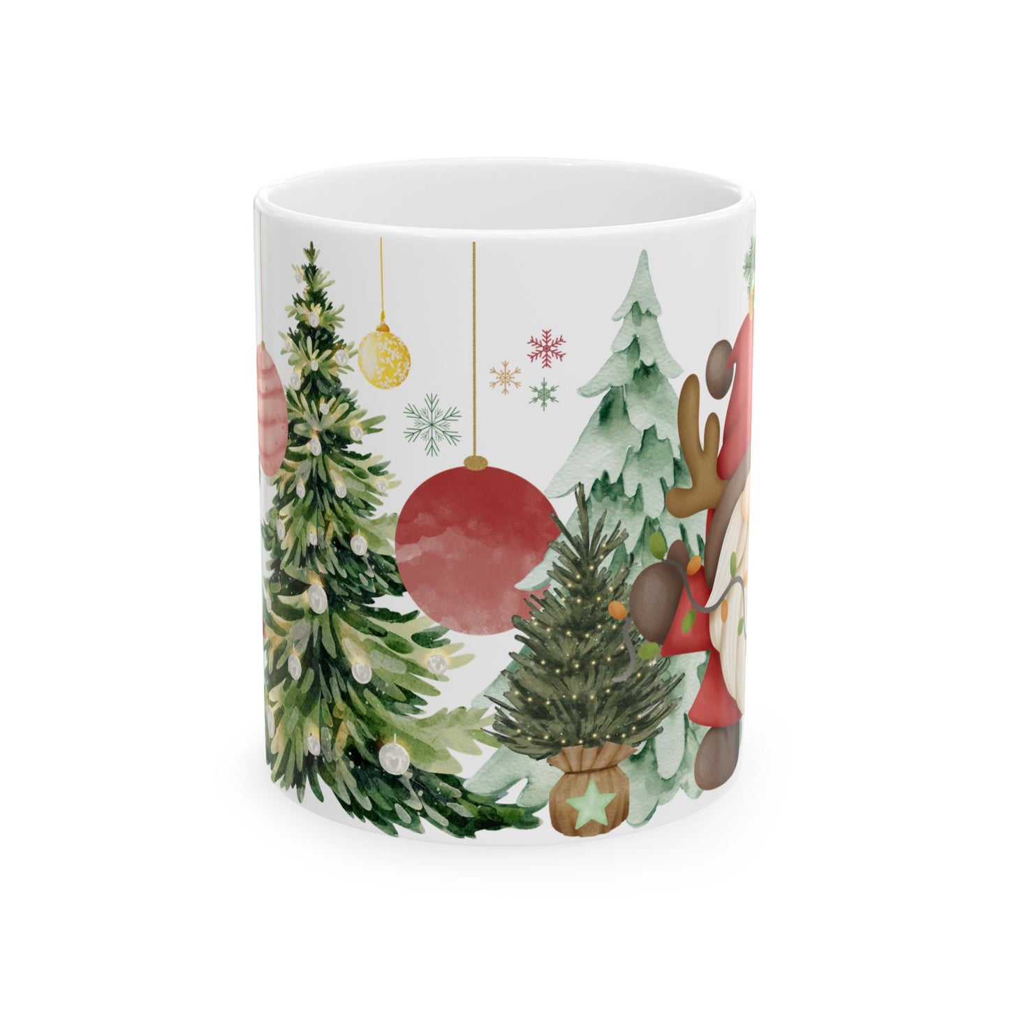 Watercolor Christmas Tree Mug – Festive Holiday Coffee Cup with Ornament Design, (11oz, 15oz)