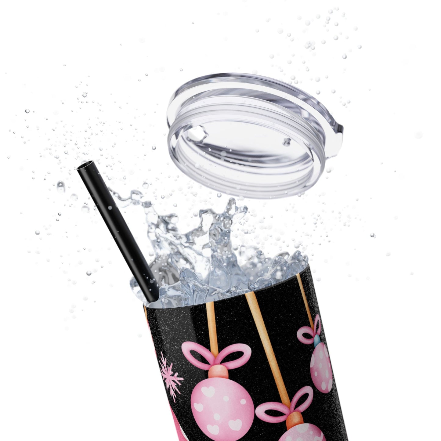 Scandinavian Pink Winter Gnome Skinny Tumbler with Straw - Cute Christmas Tumbler for Hot & Cold Drinks, 20oz