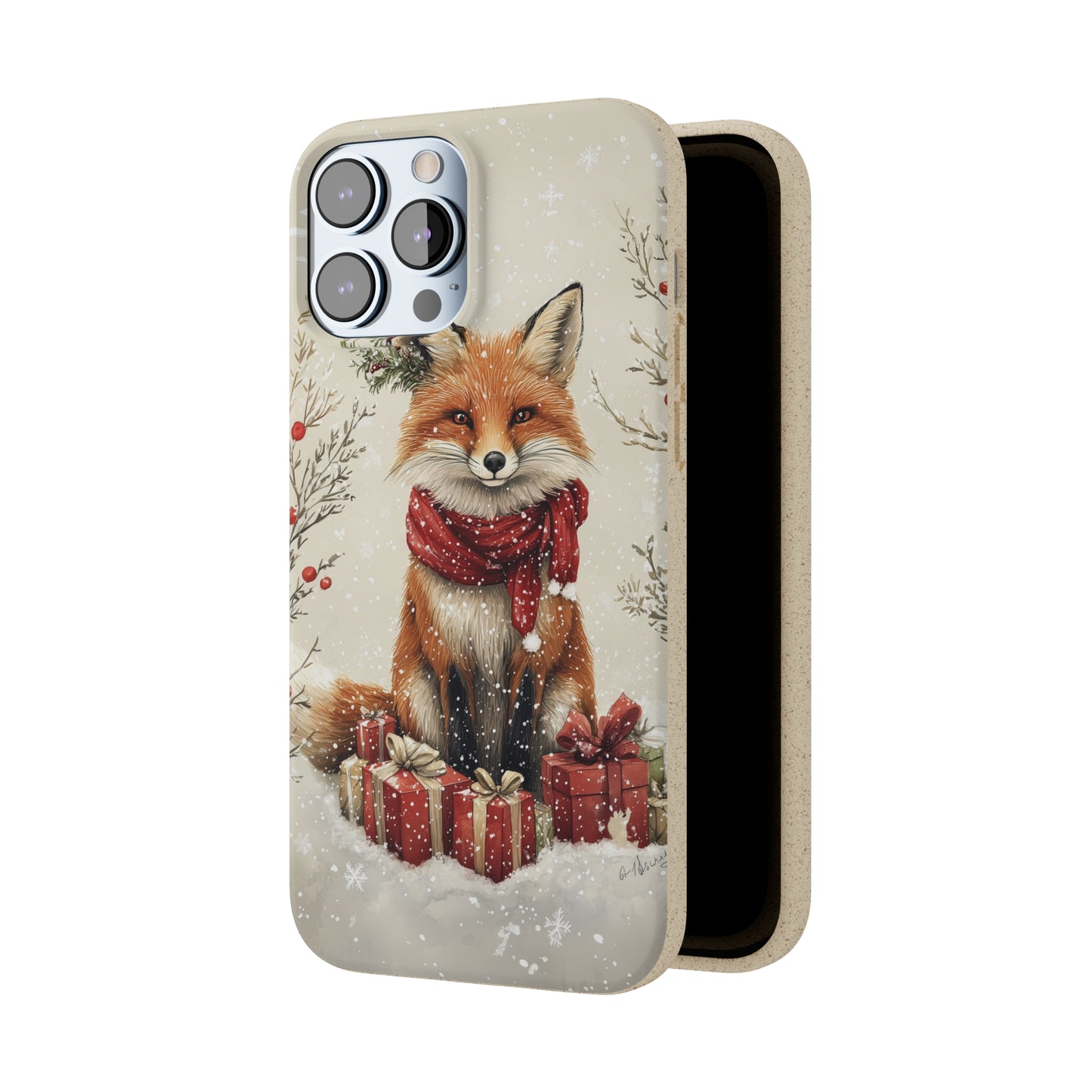 Christmas Fox Phone Case – Festive Holiday Design with Cute Fox and Gift Boxes - Biodegradable Cases