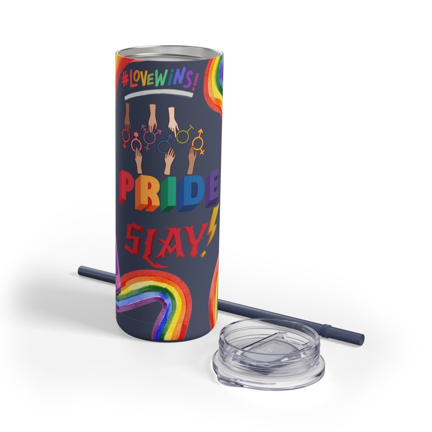 LGBTQ+ Pride Skinny Tumbler - Rainbow Love Wins Design Matte Tumbler, 20oz