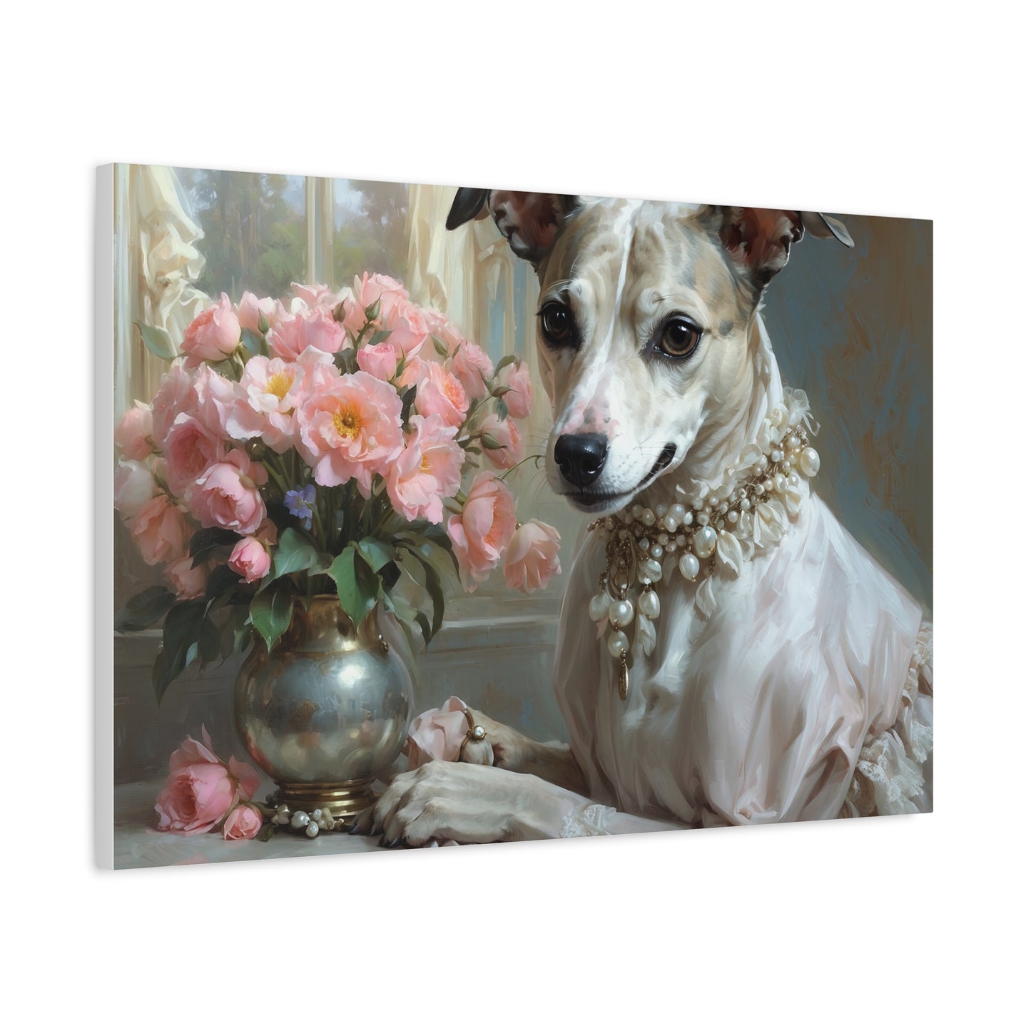 Matte Canvas, Stretched, 1.25" Renaissance Greyhound Lady with Floral Elegance