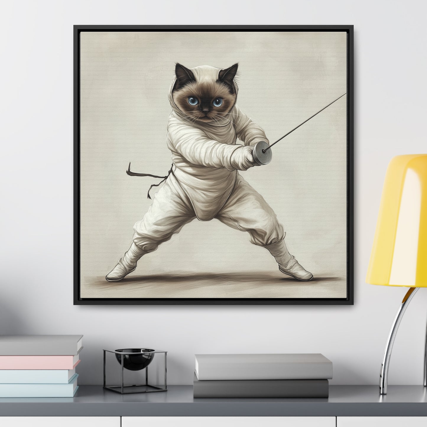 Gallery Canvas Wraps, Square Frame Ragdoll Cat Fencing Duel Illustration