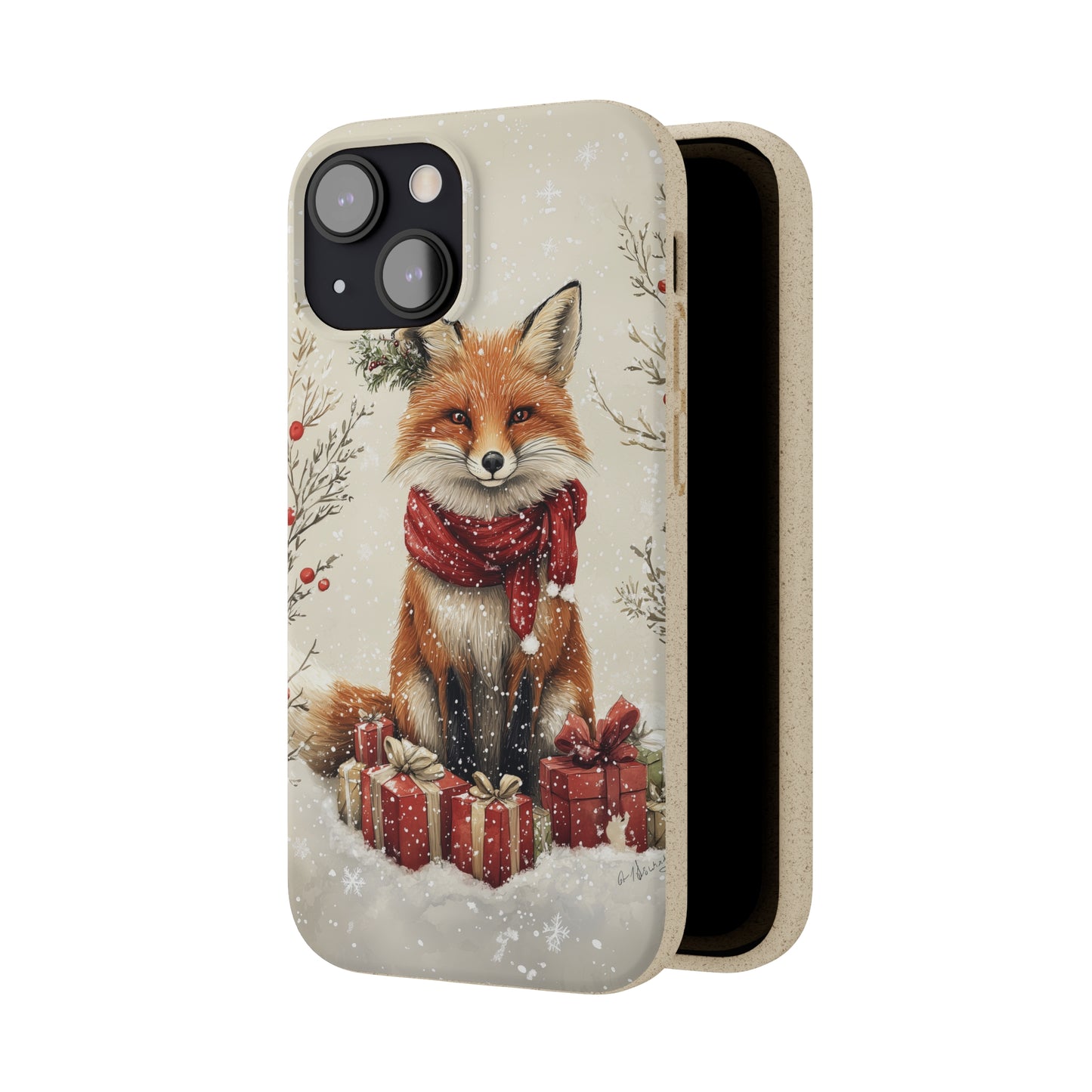 Christmas Fox Phone Case – Festive Holiday Design with Cute Fox and Gift Boxes - Biodegradable Cases