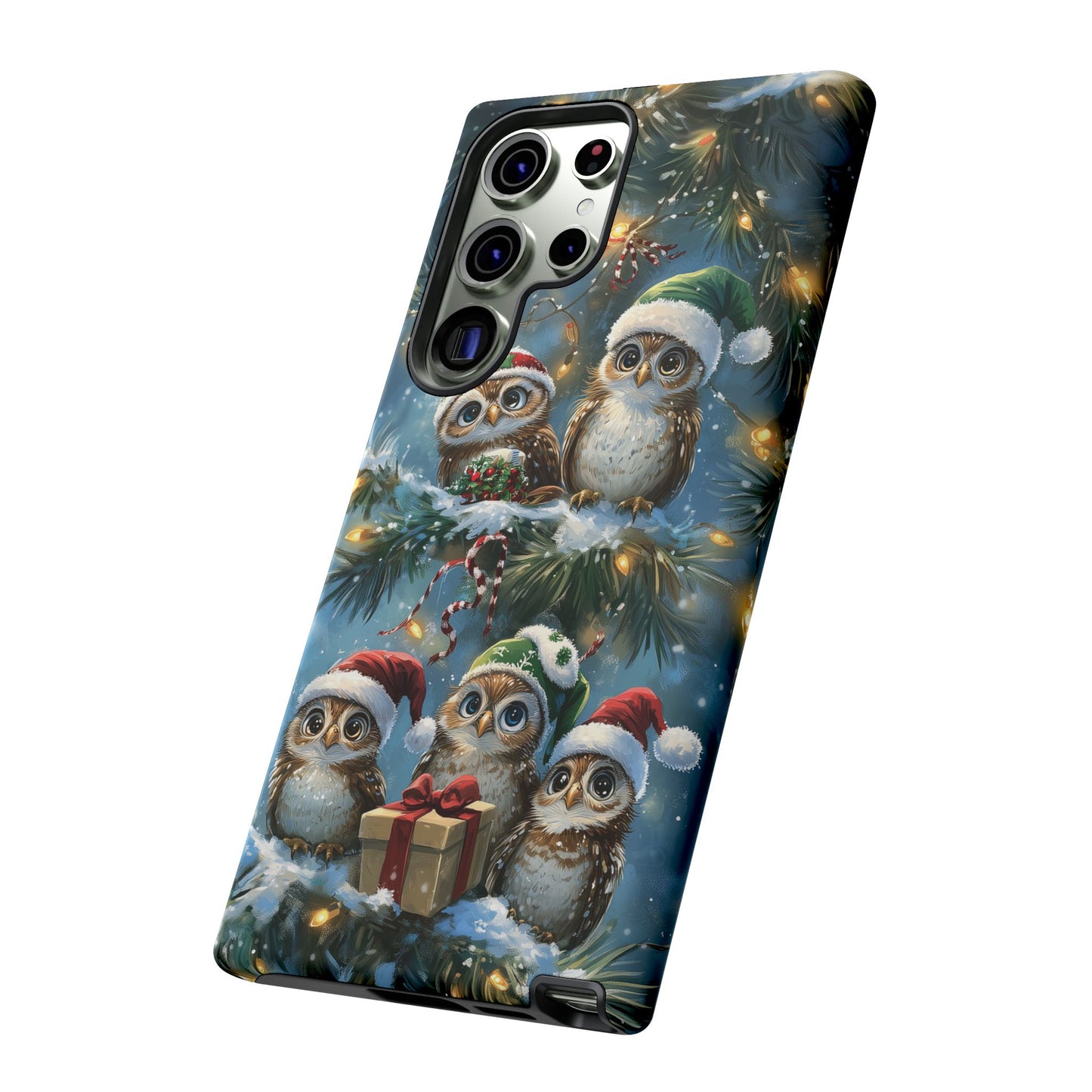 Christmas Owls Phone Case – Festive Holiday Design with Cute Owls and Gift