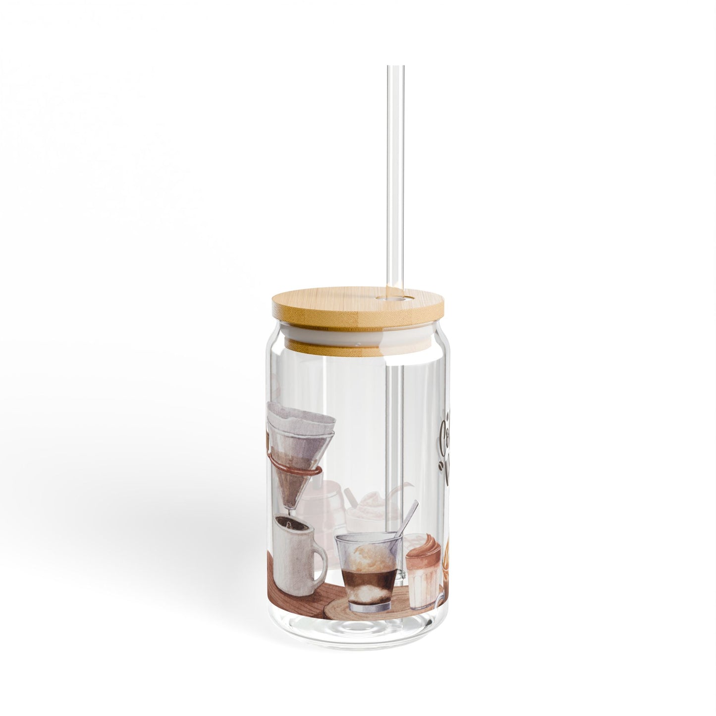 "Coffee Day" Glass Tumbler with Bamboo Lid & Straw – Eco-Friendly Drinkware for Coffee Lovers, 16oz