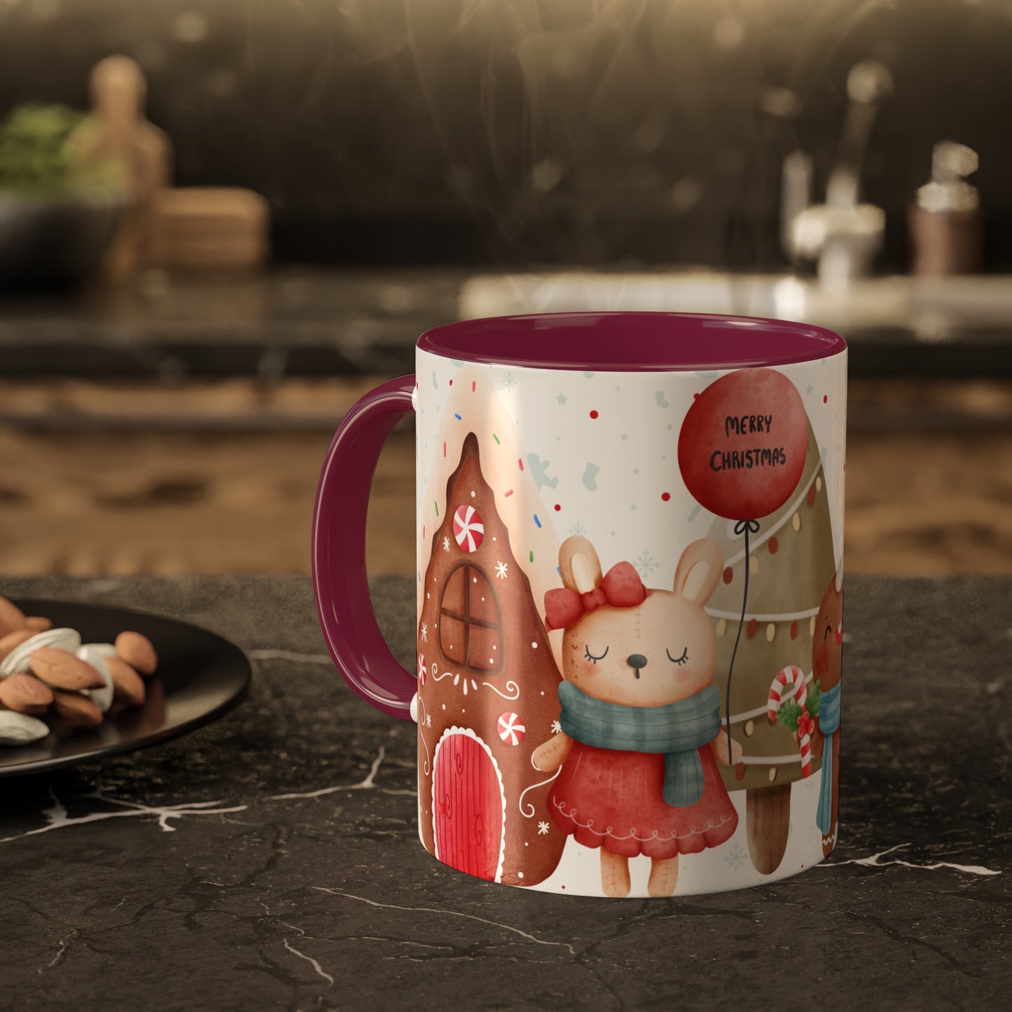 Festive Christmas Mug with Adorable Bear, Hedgehog, and Gingerbread Design – Holiday Coffee Cup