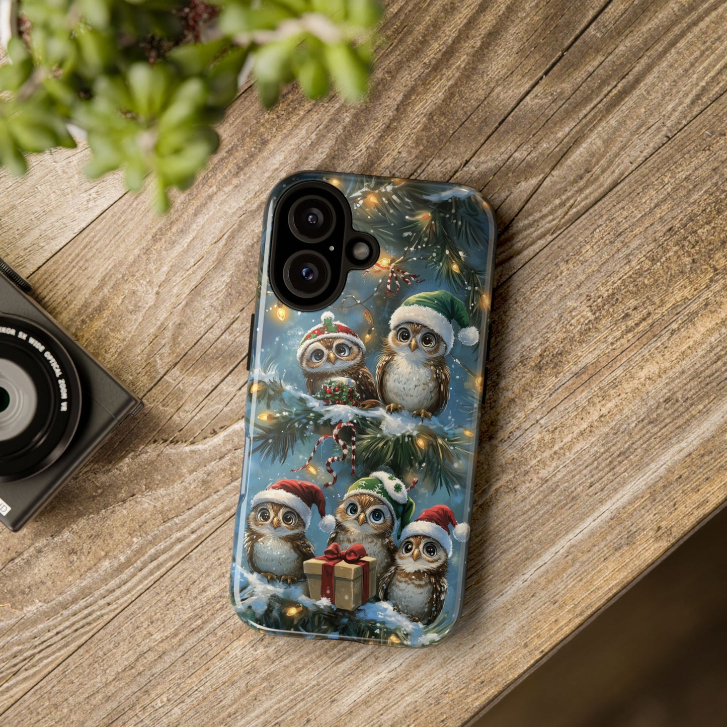 Christmas Owls Phone Case – Festive Holiday Design with Cute Owls and Gift