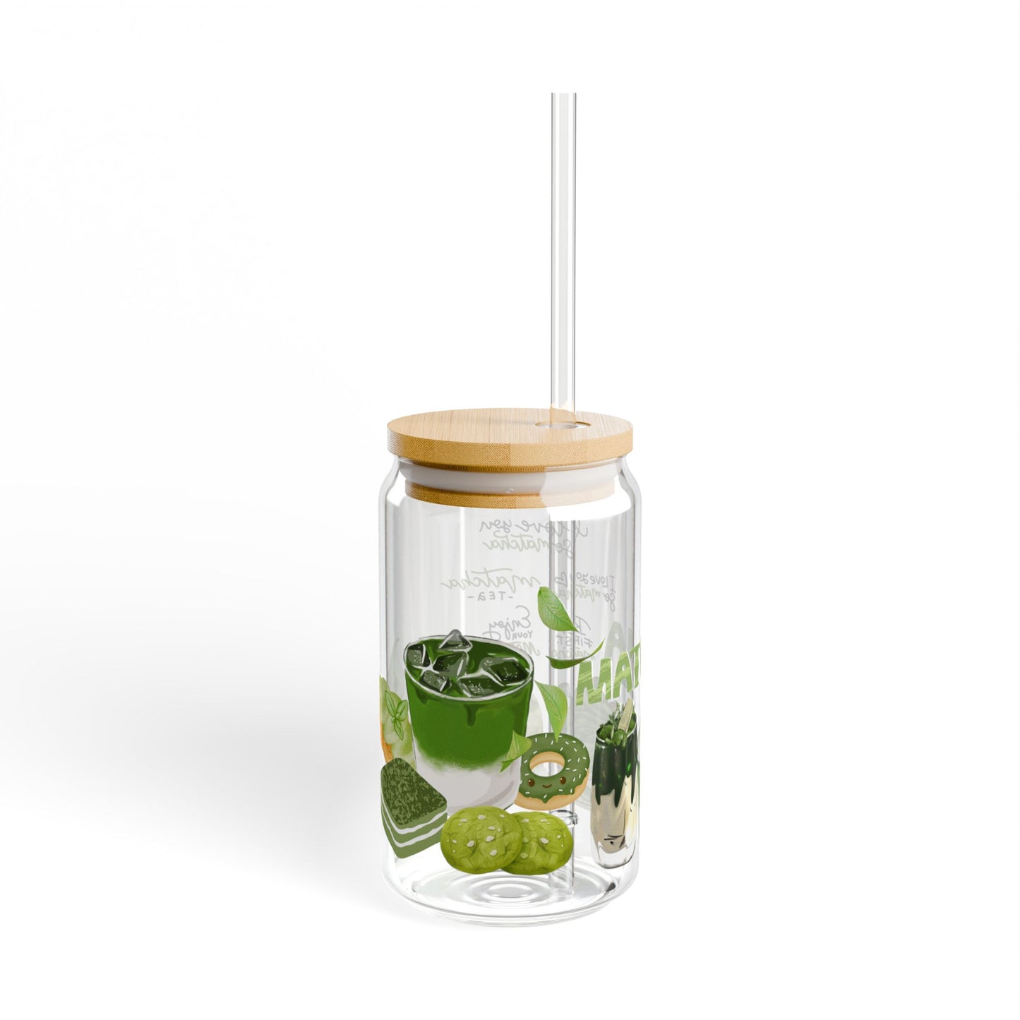 Matcha Lover Glass Cup with Bamboo Lid and Straw – Eco-Friendly Tumbler for Tea and Smoothies, 16oz